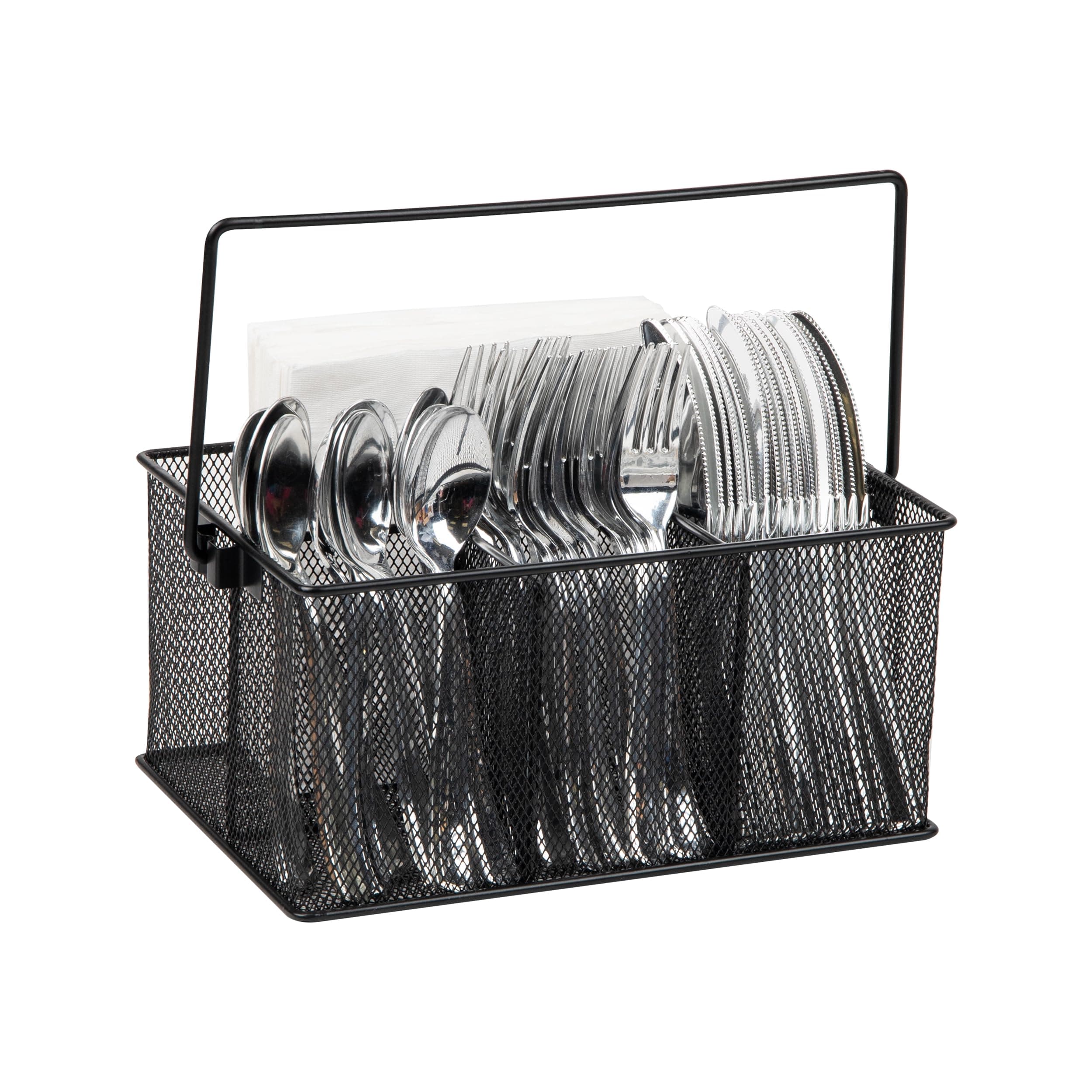 Utensil Holder, Silverware Organizer, Caddy, Cutlery Holder, Kitchen, Metal Mesh, 10"L x 7"W x 4.75"H, Black