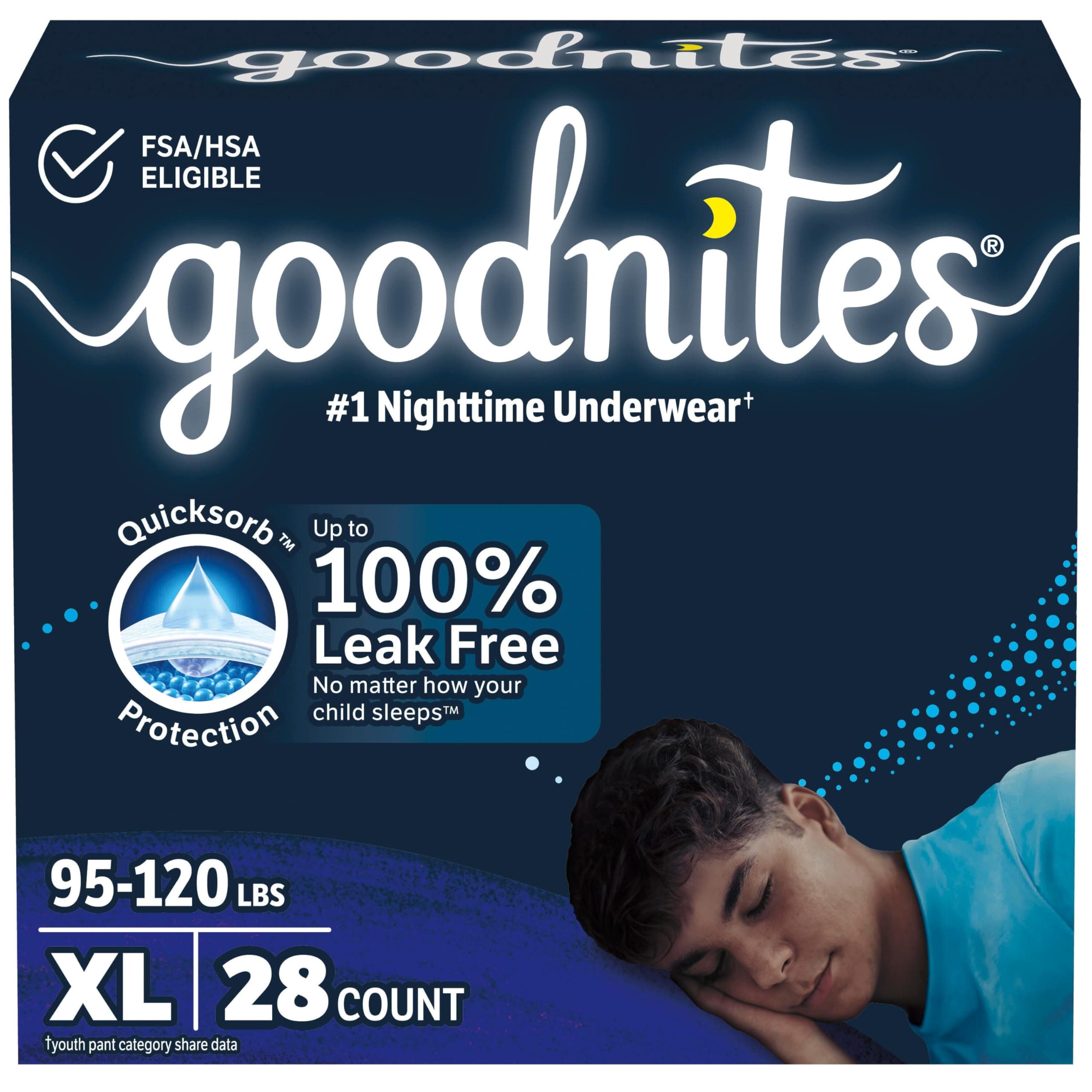 Goodnites Nighttime Bedwetting Underwear, Boys' XL (95-140 lb.), 28 Ct