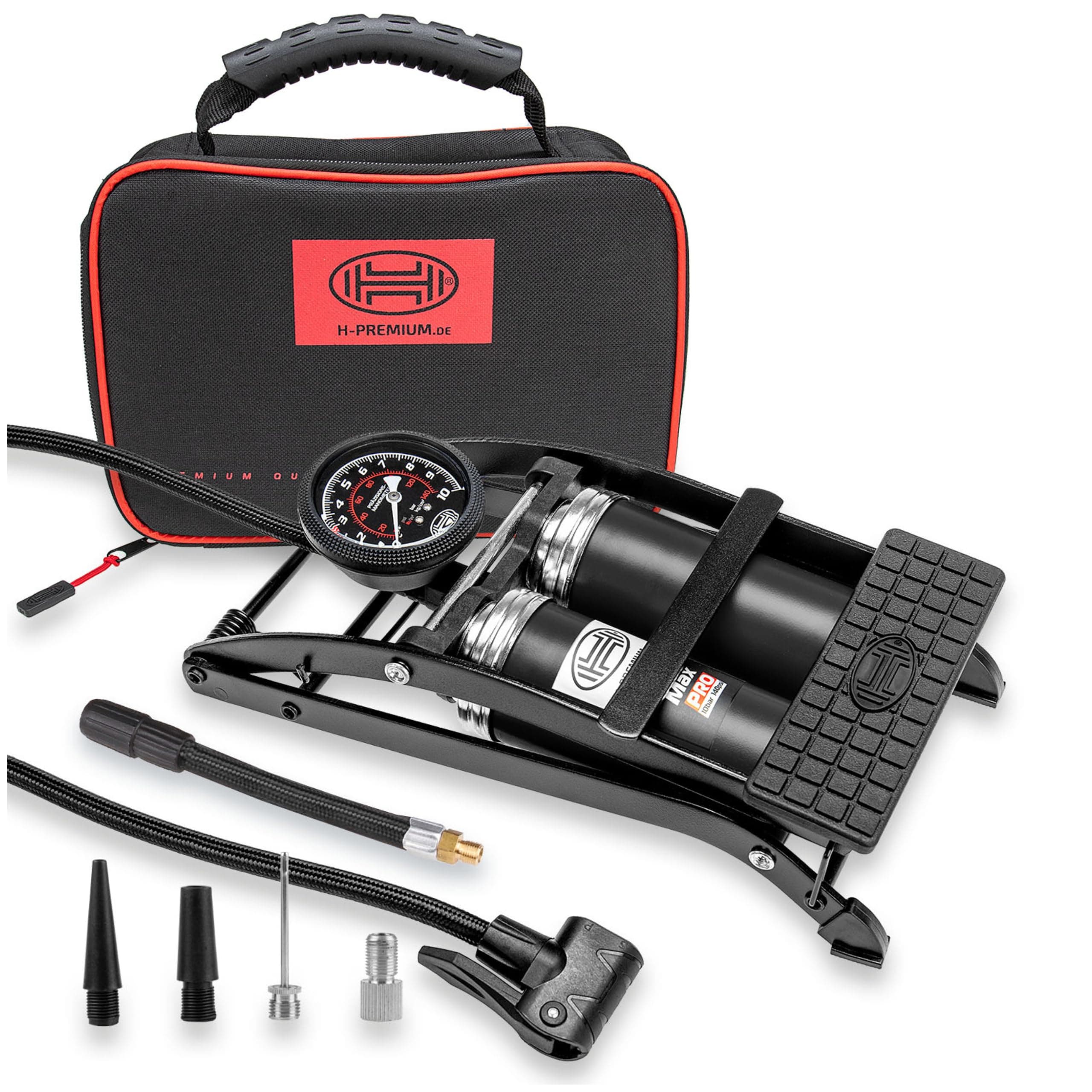 HEYNER PedalMax PRO Black Edt Premium Double Cylinder Foot Air Pump Tyre Inflator 140PSI 10BAR H225010