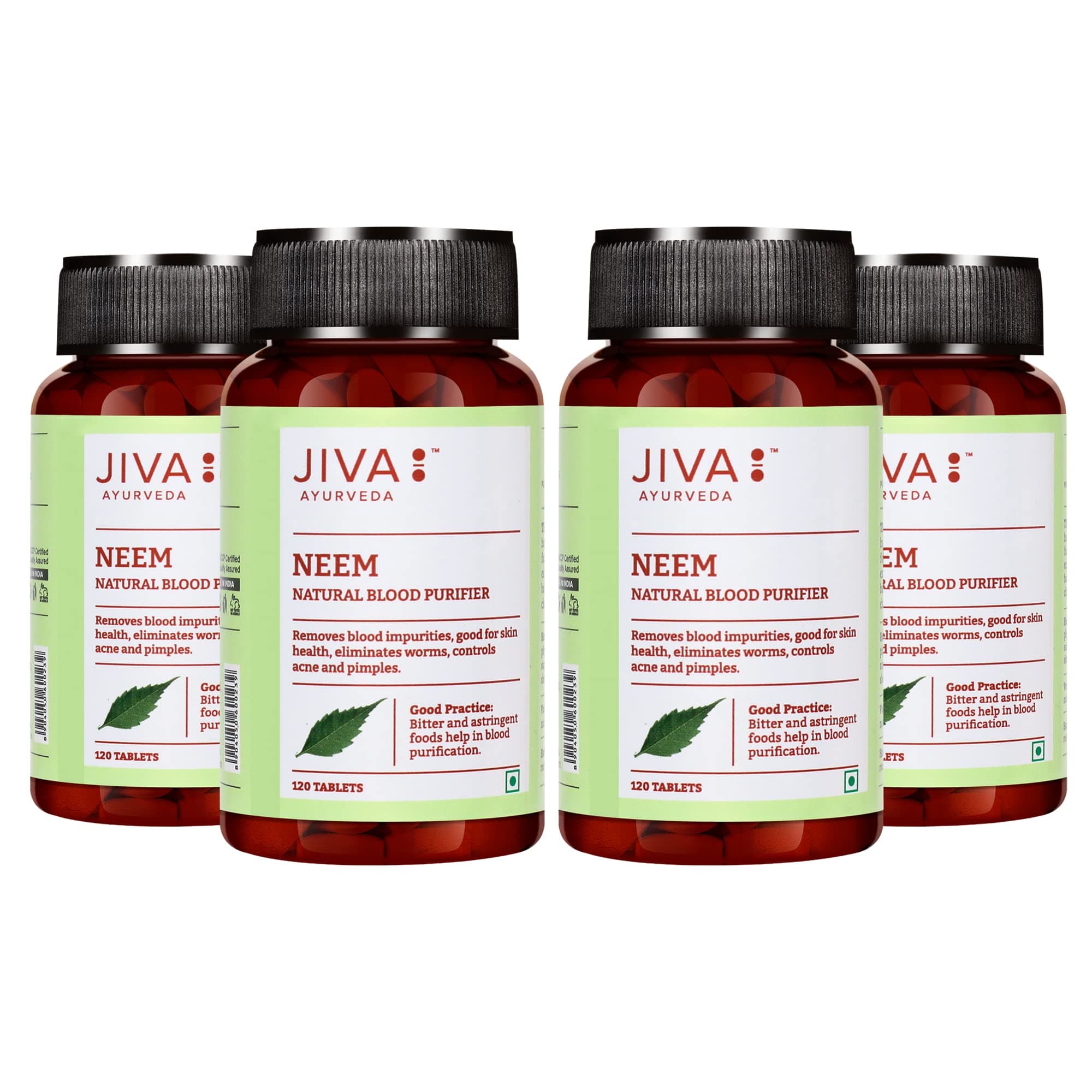 Jiva Ayurveda Neem Tablets 500mg 480 Tablet | Helps to Remove Impurities, Good For Skin | Helps To Control Acne & Pimples - 120 Tablet (Pack of 4)