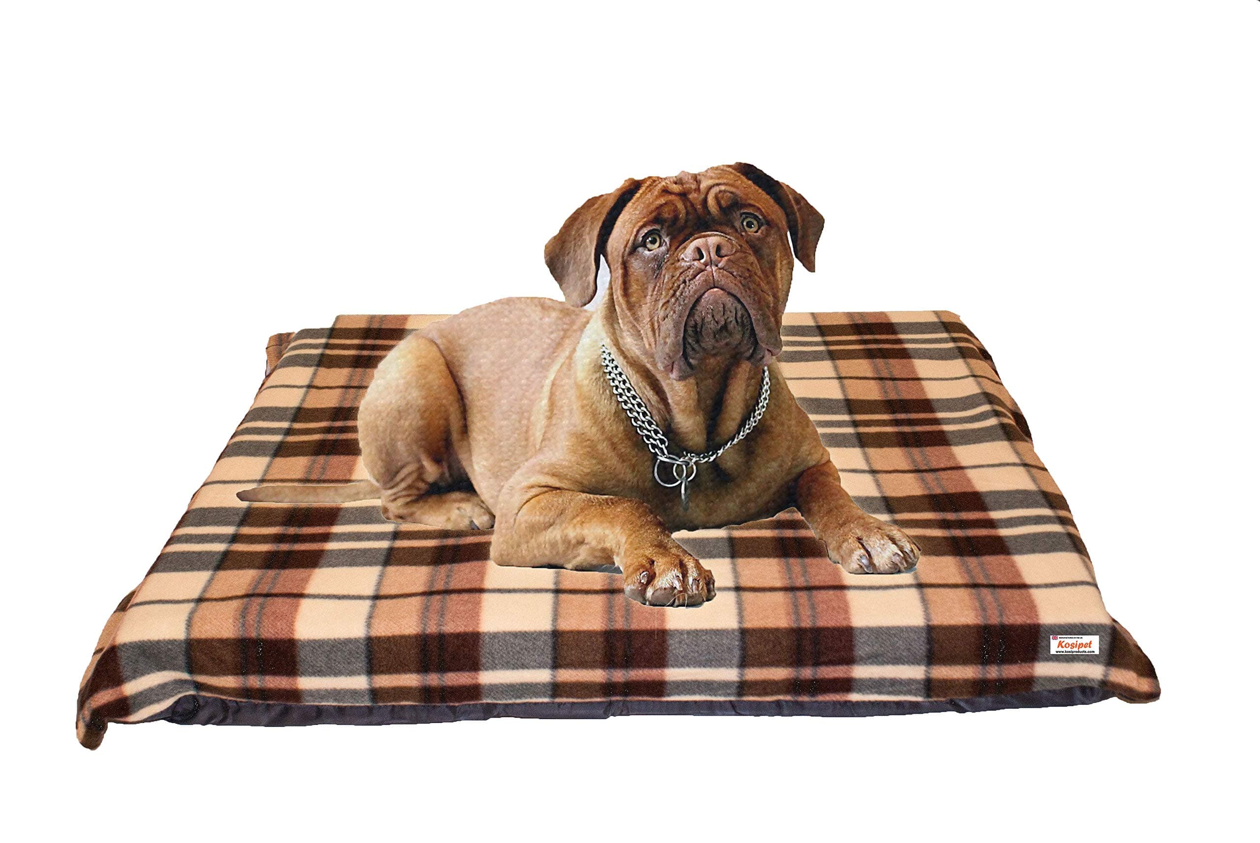 KosiPet® Large Deluxe High Density Foam Mattress Waterproof Dog Bed Beds Cream Check Fleece