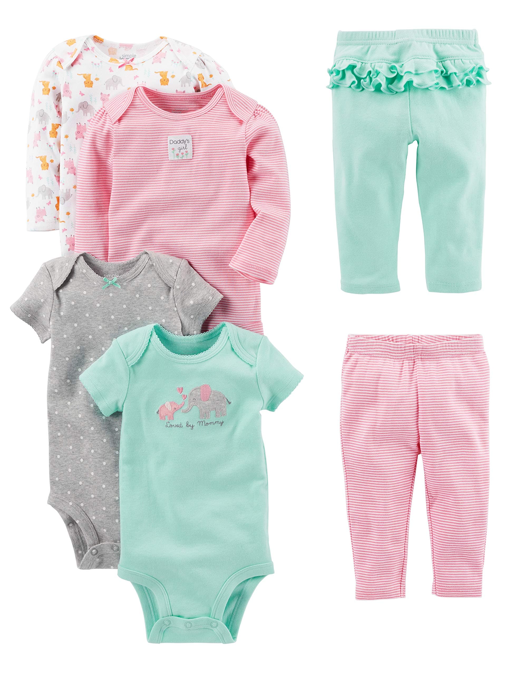 Simple Joys by Carter's Baby Girls 6-piece Bodysuits (Short and Long Sleeve) and Pants Set Pants Set (pack of 1)