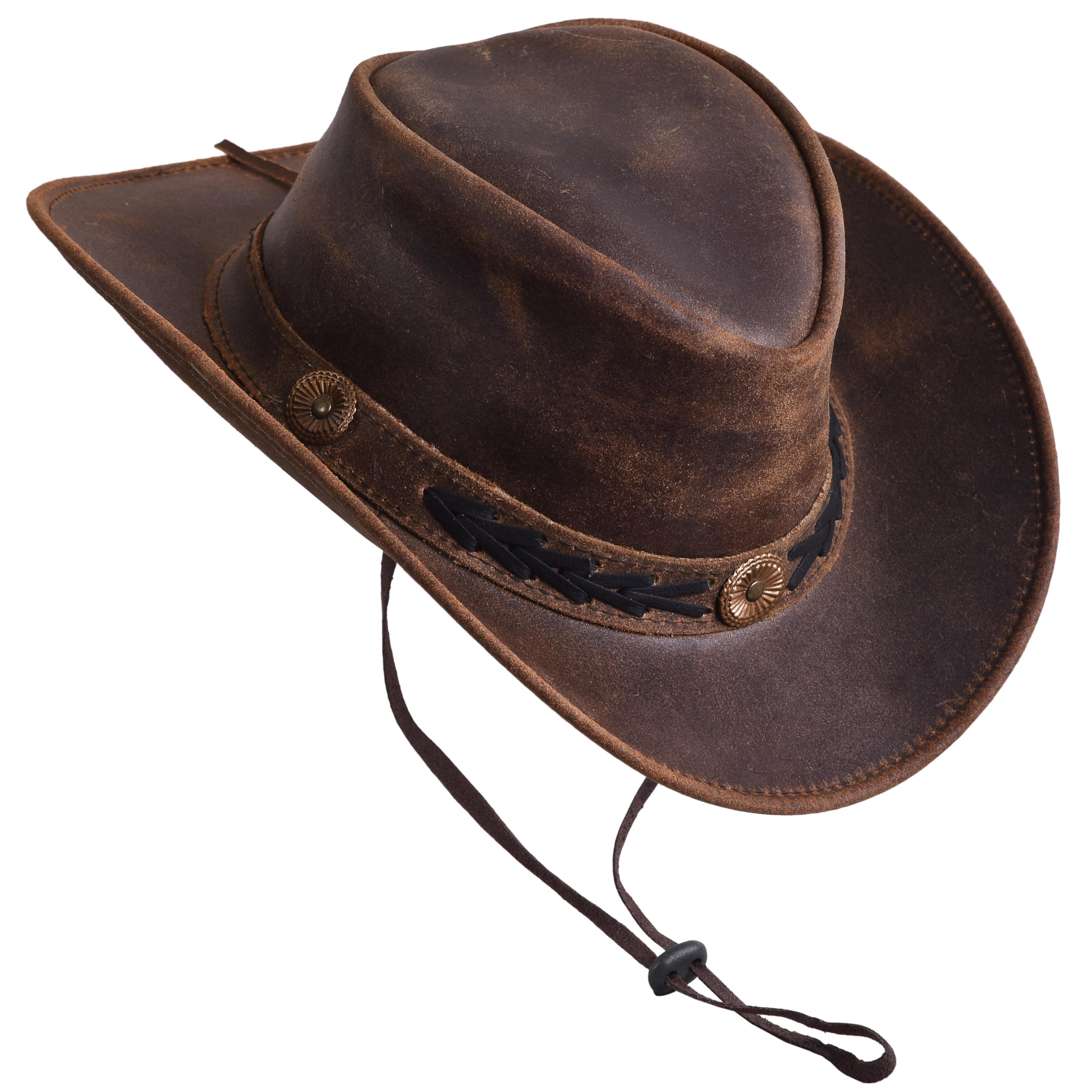Shapeable Outback hat Western Style Leather Cowboy hat for Men and Women Wide Brim Vintage Old Style
