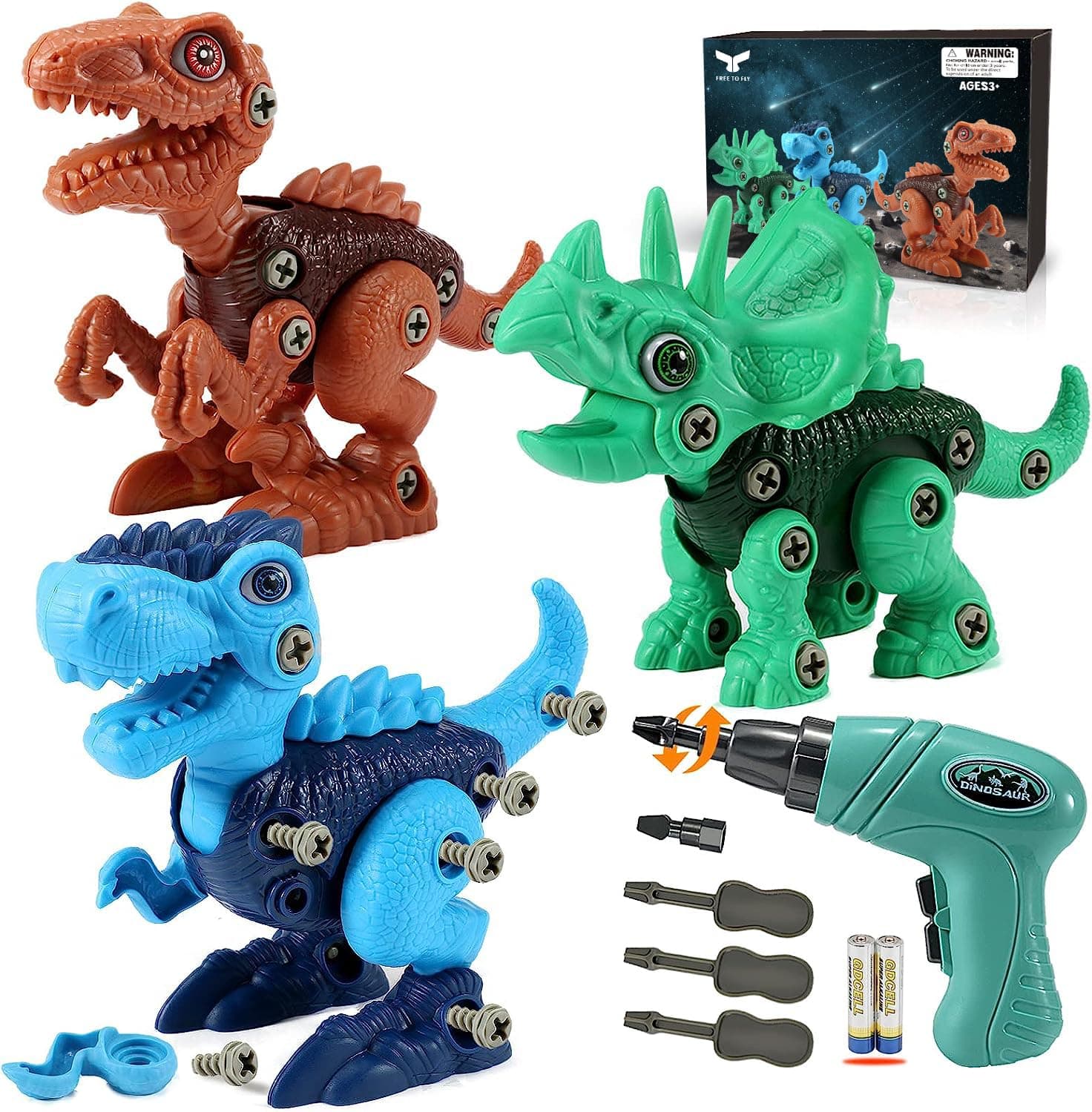Dinosaur STEM Toys for Kids 3-5, Take Apart Dinosaur Toys with Electric Drill, Educational Building Toy & Construction Set, DIY Christmas Birthday Gifts for 3 4 5 6 7 8 Years Old Boys and Girls