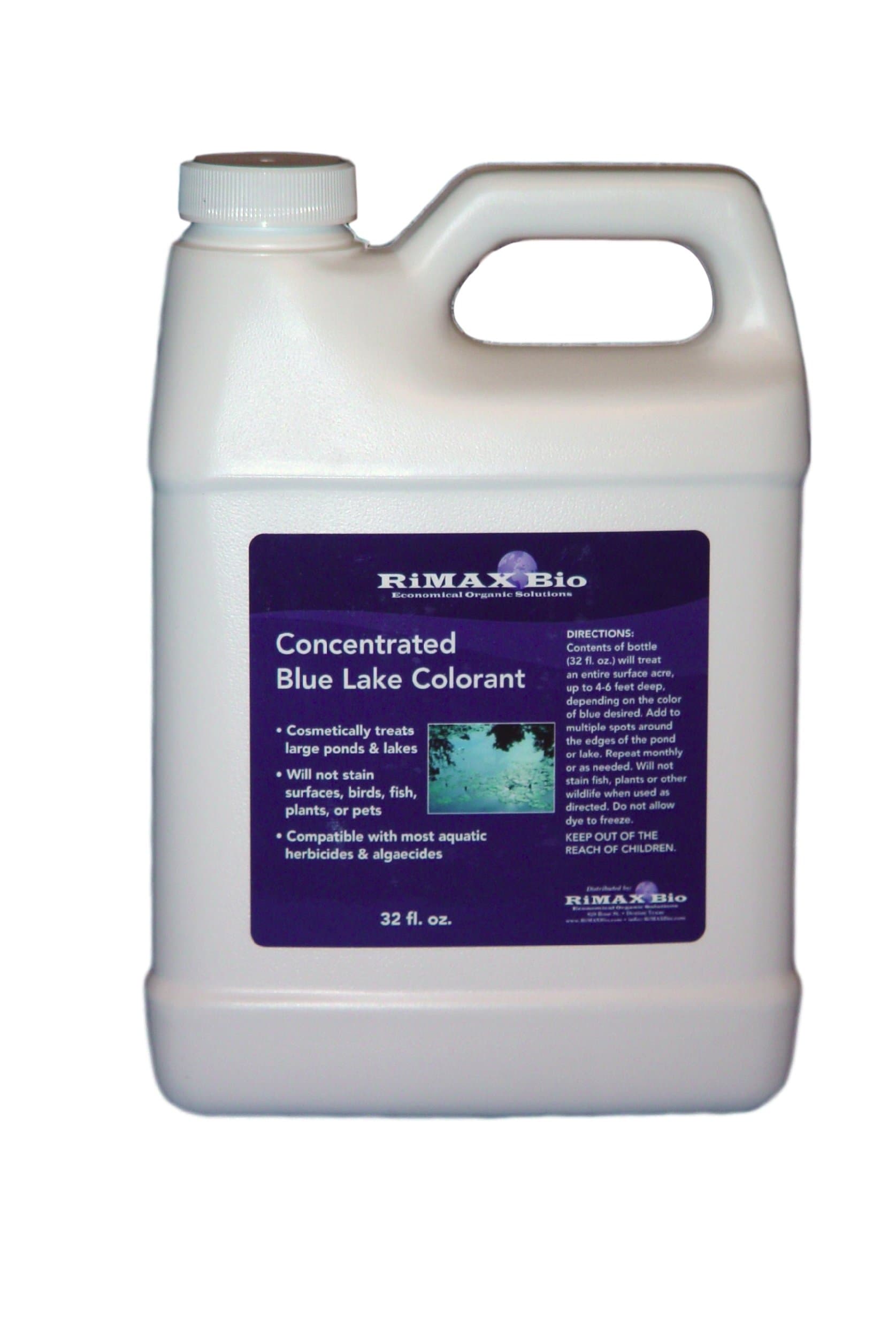 RiMAX Blue Pond Dye Concentrate 32oz / 1 Quart (Treats 1 Acre 4-8ft Deep or 1-2 Million Gallons) (AKA: Super's Choice)