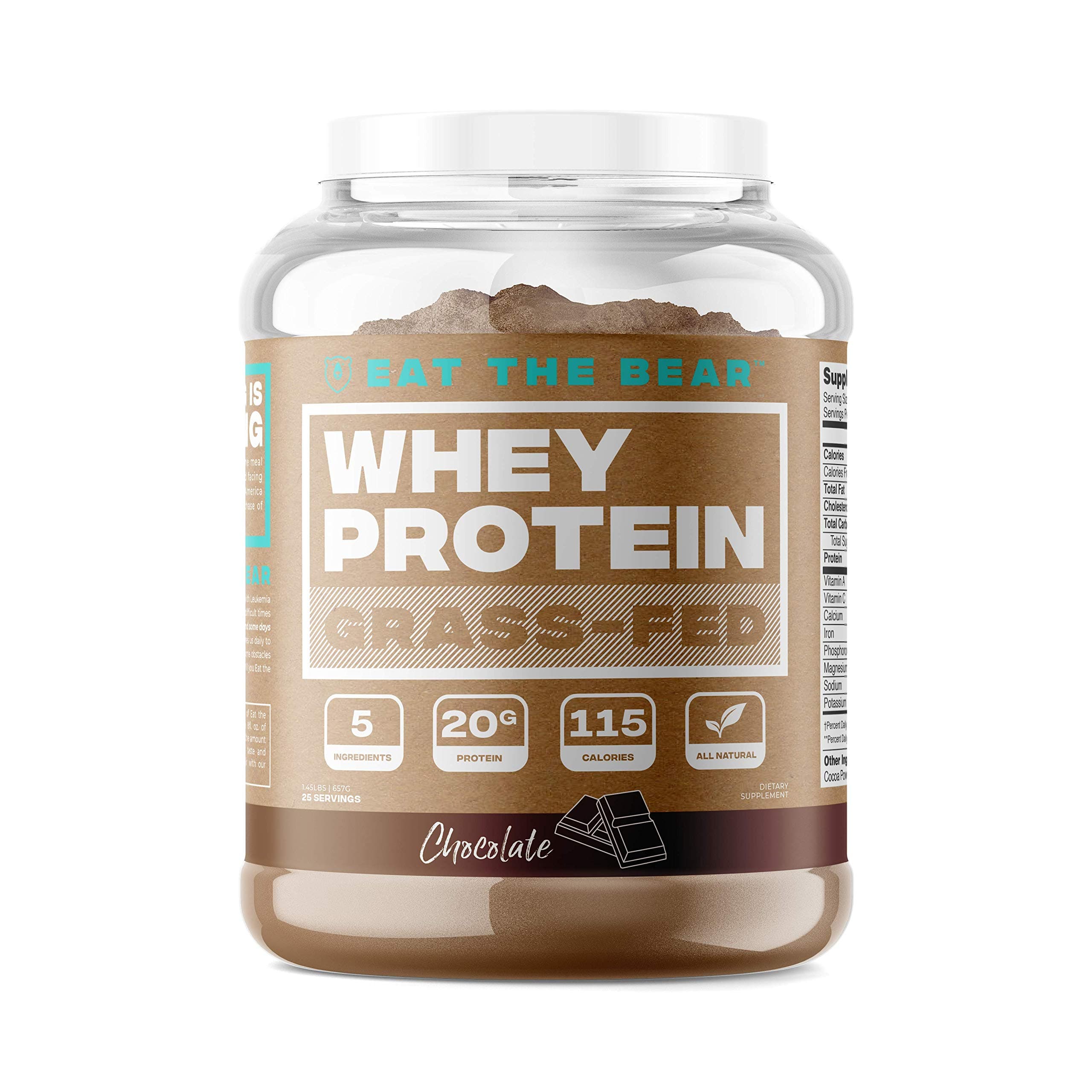 Eat the Bear, Naturally Grass Fed Whey Protein Powder, Keto Friendly Protein Powder, 115 Calories, All Natural, Gluten Free (25 Servings, Chocolate)
