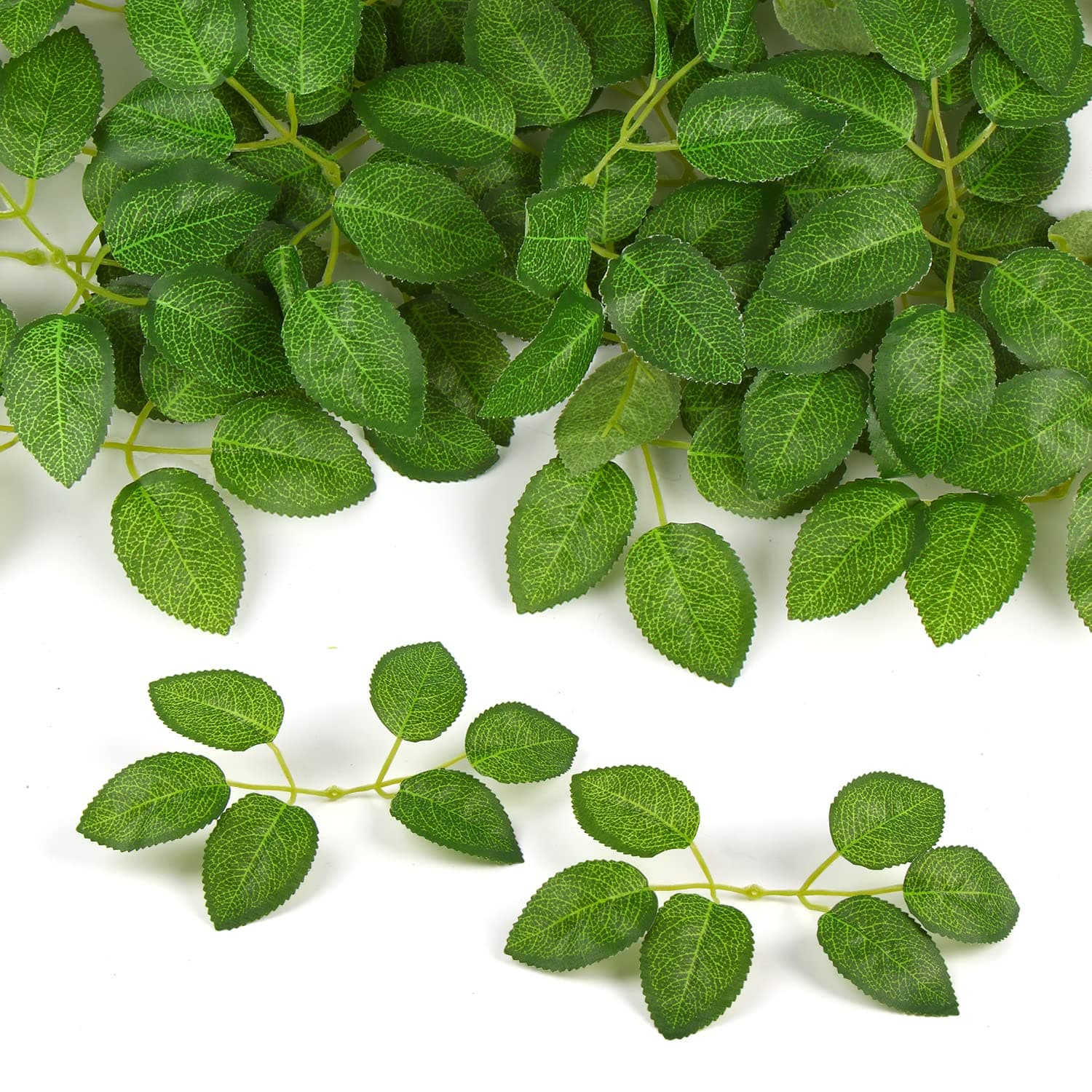 60Pcs Artificial Rose Leaves, Fake Rose Flower Leaves Faux Silk Green Leaves for Wedding Bouquets Birthday Party Centerpieces