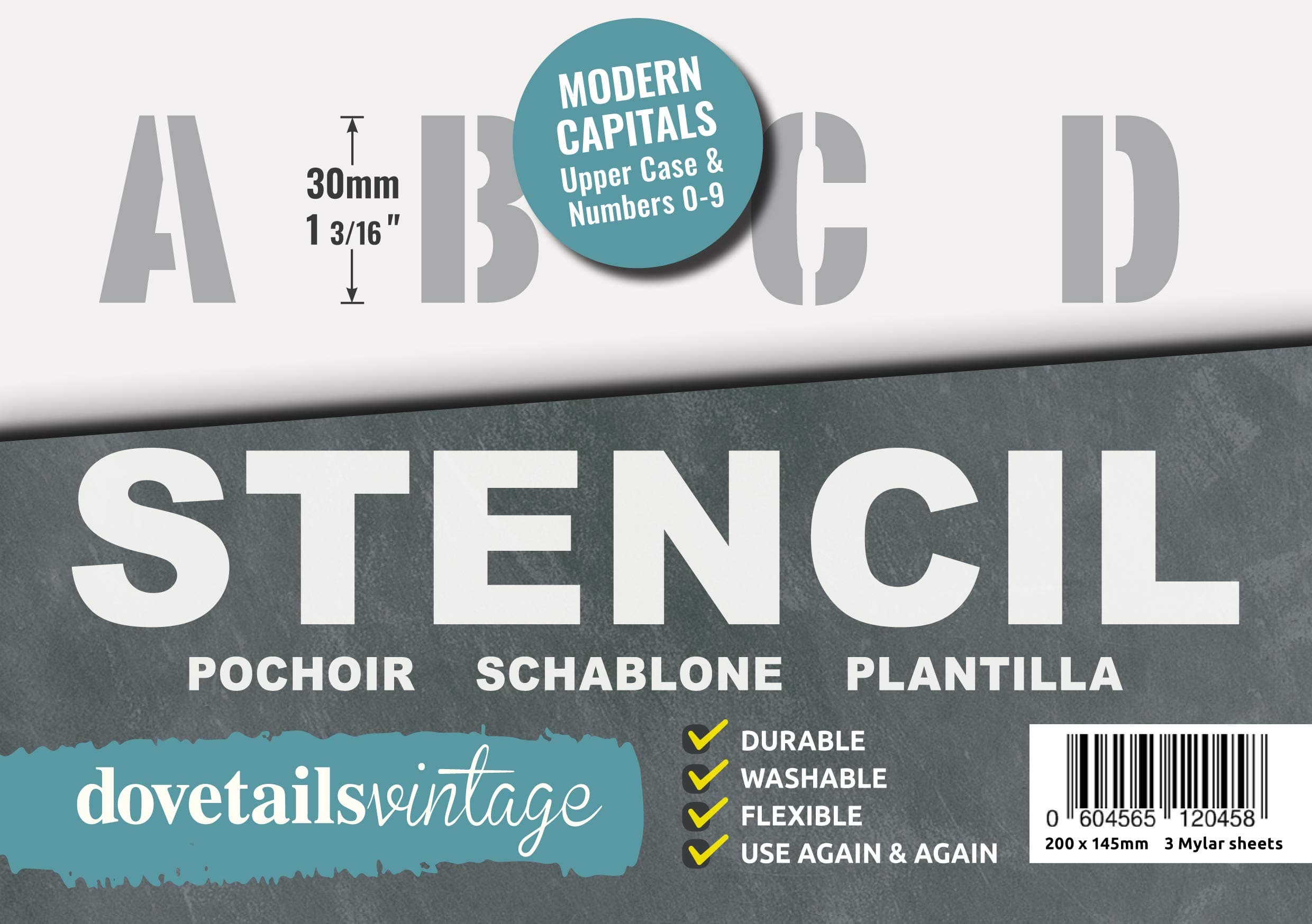 Dovetails Vintage Letter Stencil 30 mm Tall Modern Style Capital Letters and Numbers