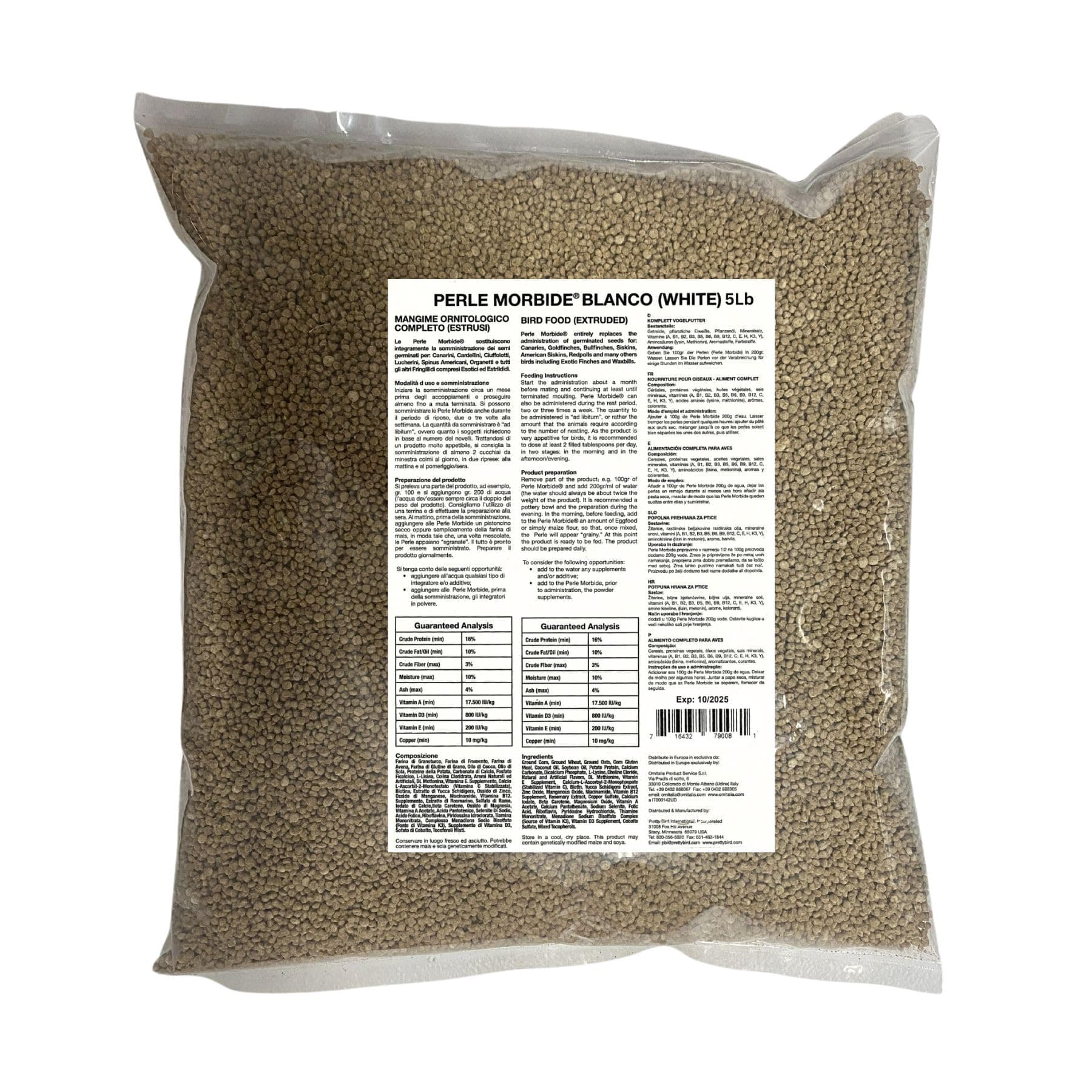 Perle Morbide White Soft Food for Canaries, Finches, Siskins, Goldfinches, Waxbills – Protein-Rich Mini Morsels, Easy to Prepare with Water or Eggfood Mix 5Lb