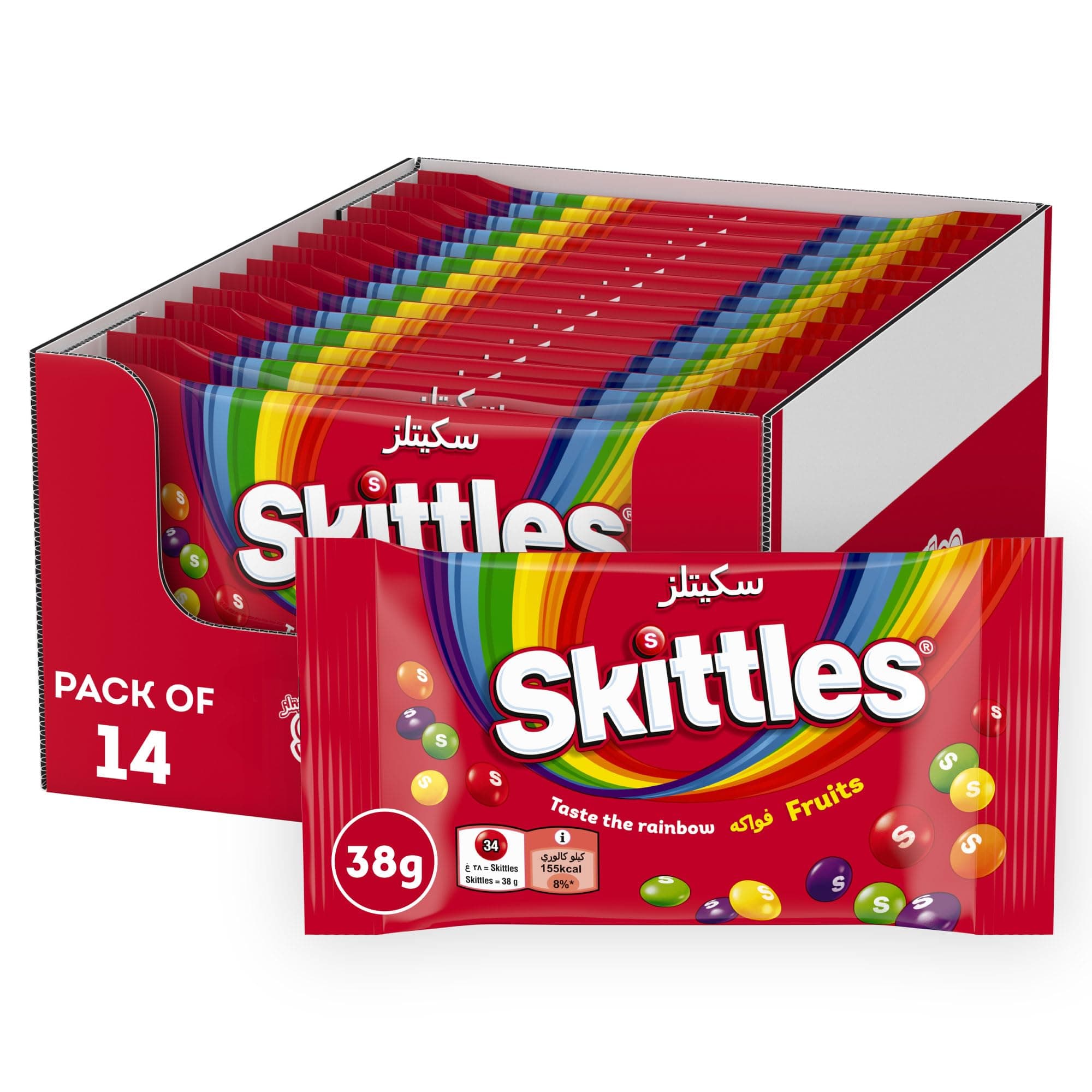 Original Fruits Candy Pack of 14x38g, Taste the Rainbow, Candies with Blackcurrant, Lemon, Lime, Orange & Strawberry