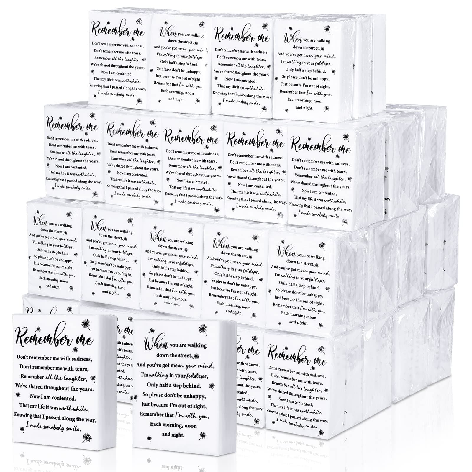 Sinmoe120 Bulk Memorial Facial Tissues Inspirational Poem Funeral Pocket Tissues 3 Ply Mini Travel Size Tissue Packs Individual Memorial Funeral Tissues for Funeral Guests Relatives Family Friends