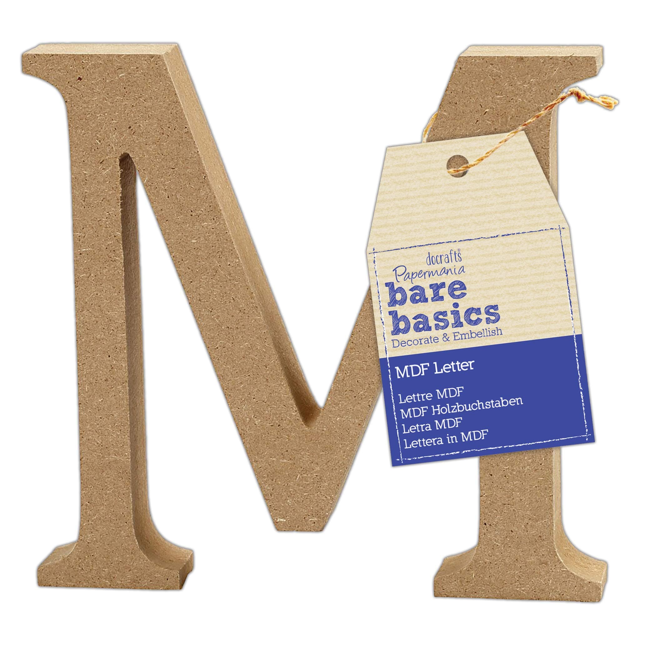 Papermania Bare Basics MDF Letter 1 Piece - M, Art, Craft, Alphabet Letter, Sign, Name Plaque, Make Them Personalised, Decorate With Paint, Glitter, Stencil, Vinyl, Small Letter Plaque For Home Decor
