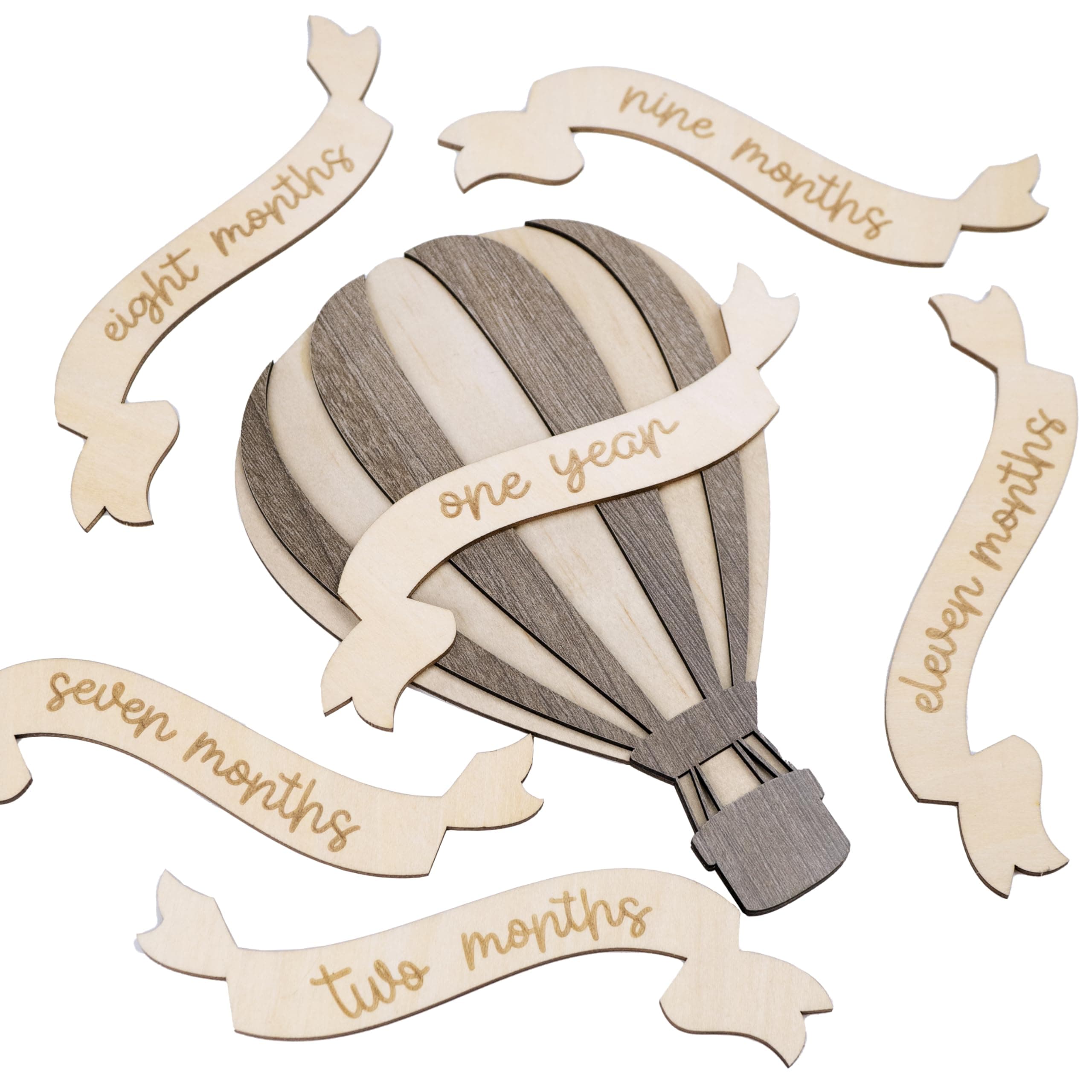 Monthly Baby Milestone Wooden Circle - Baby Monthly Milestone Sign - Months Baby Milestone Signs Cards - Newborn Gift for Girl and Boy - 1-12 Months (Air Balloon)