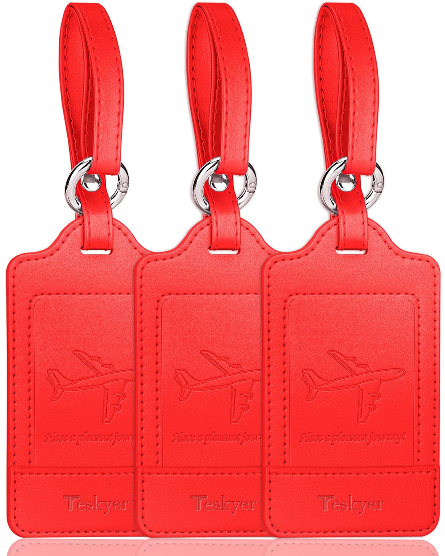 Teskyer 3 Pack Luggage Tags, PU Leather Luggage Tags for Suitcases, Luggage Labels with Name ID Card, Noticeable, Durable, Travel Accessories