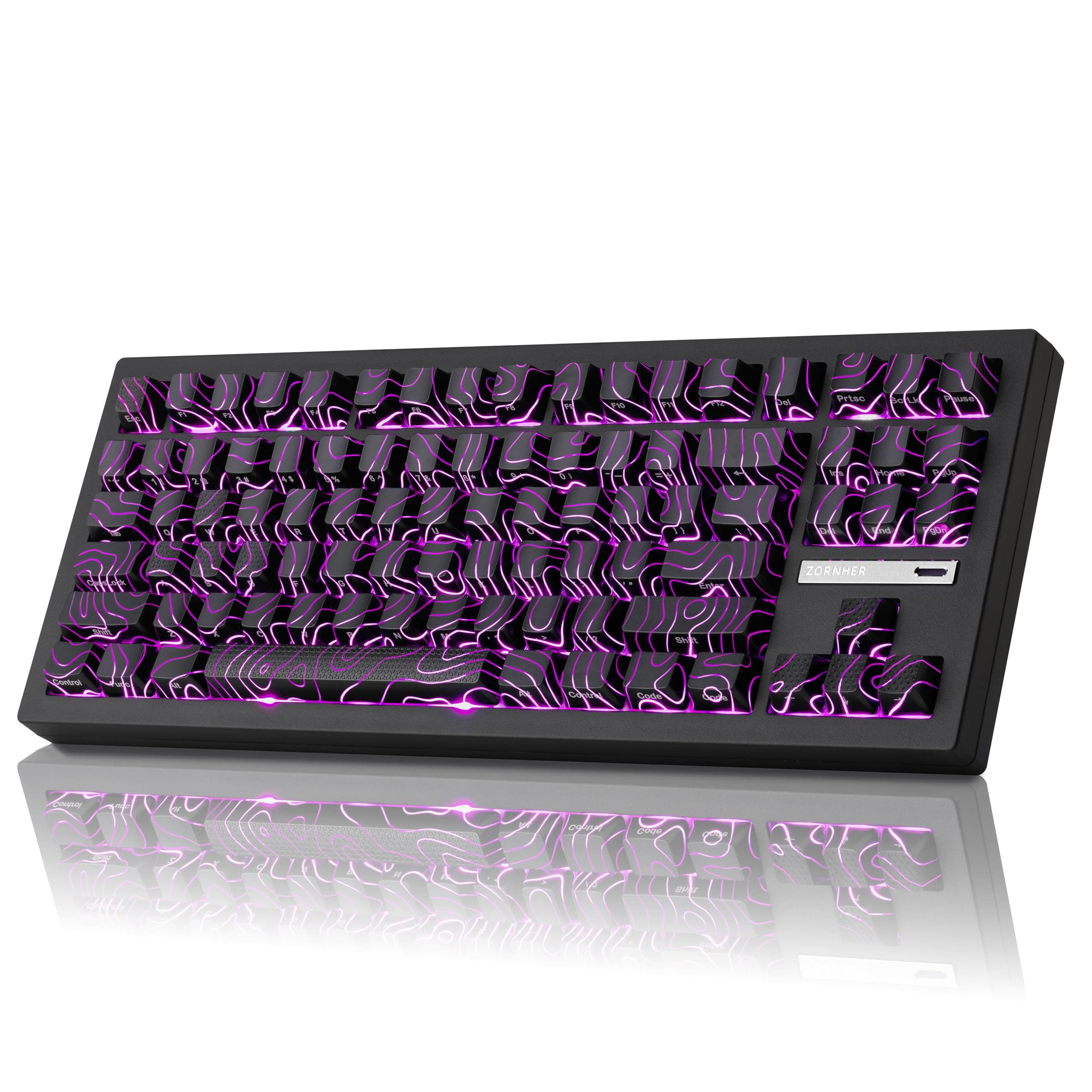 ZORNHER ZH870 Wireless Gaming Mechanical Keyboard,80% Black Custom Creamy Sound Keyboard with Lighted Up Black Topographic Keycaps,Creamy Sounding Linear Switches,Hot-Swappable,RGB Backlit