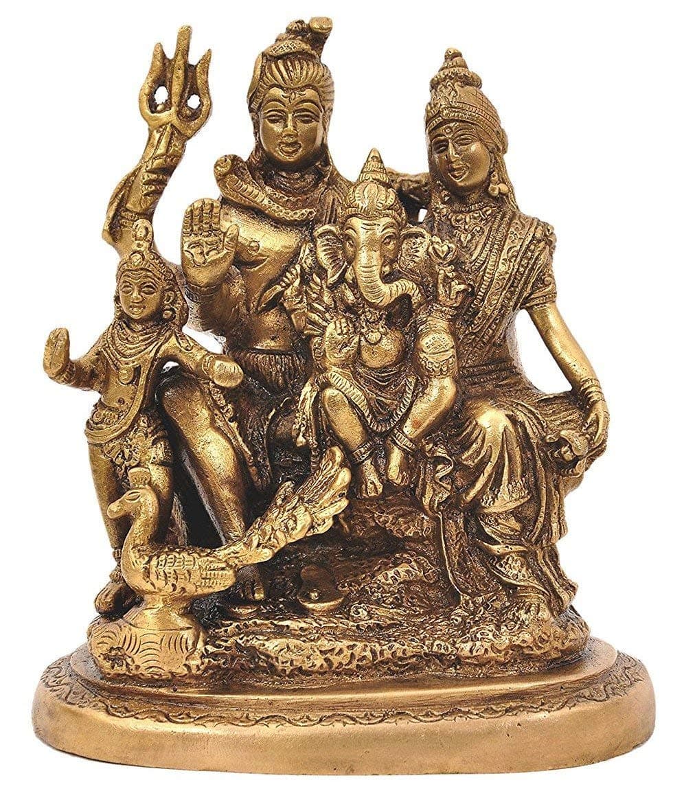 FASHERATI Brass Lord Shiva, Parvati and Ganesha Shiv Family/Shiva Parivar Idol Statue 6 Inches height