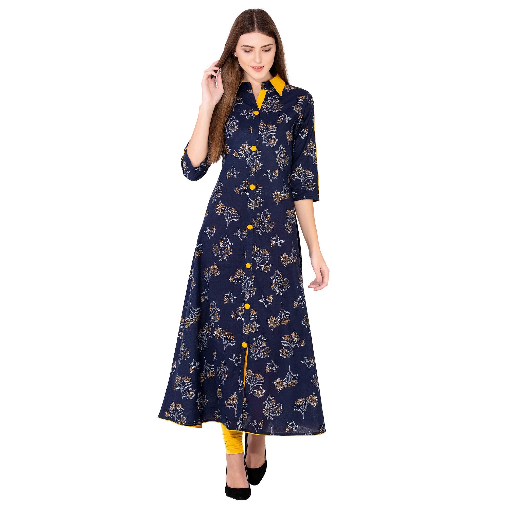 Sanganeri Kurti Women's Cotton A-Line Kurti (SR-70-BLUE-3XL_Blue_XXX-Large)