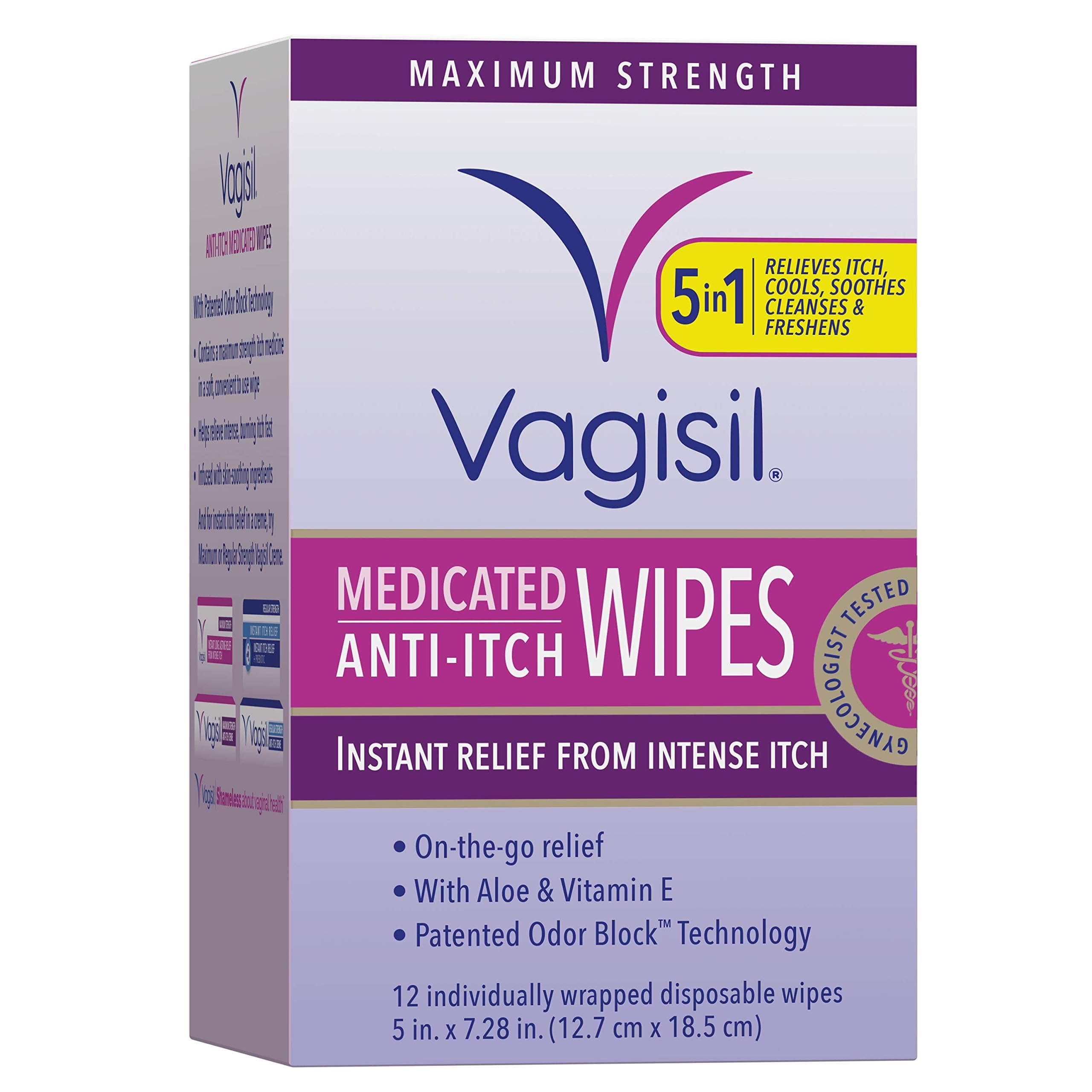 Anti-Itch Maximum Strength Medicated Wipes For Women, 12 Pc