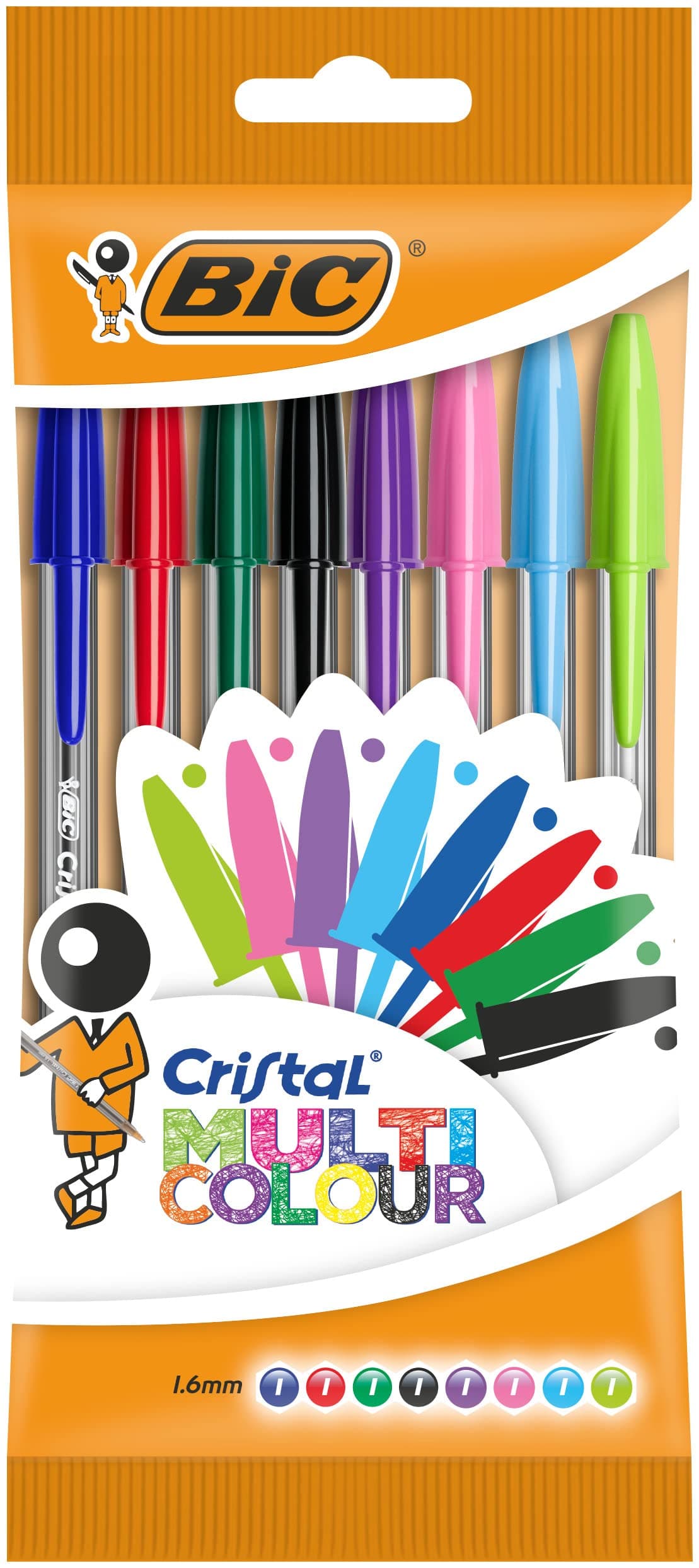 Cristal Ballpoint Pens - Pack of 8 - Assorted Colours (Fashion + Standard) - 1.6 mm Tip with Smooth Writing