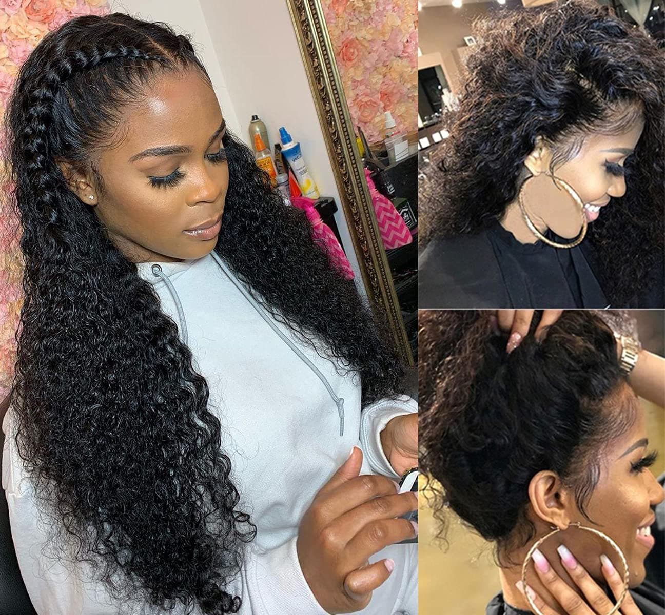 Glueless Deep Lace Front Wigs Human Hiar Curly Wig Wet and Wevy Lace Front Wigs Human Hair For Black Women 12 Inch Deep Wave Lace Frontal Human Hair with Baby Hair Pre Plucked Water Wave Lace Wigs