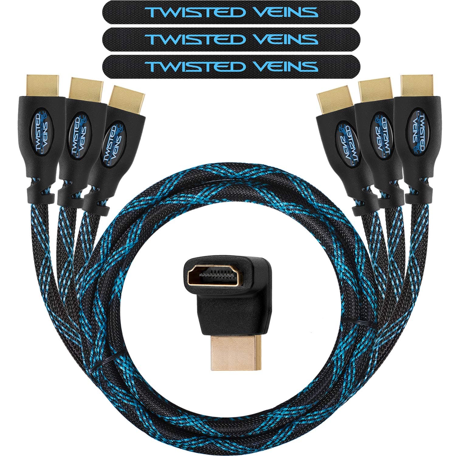 Twisted VeinsHDMI Cable 6 ft, 3-Pack, Premium HDMI Cord Type High Speed with Ethernet, Supports HDMI 2.0b 4K 60hz HDR on All Tested Devices Except Apple TV 4K Where it Only Supports 4K 30hz
