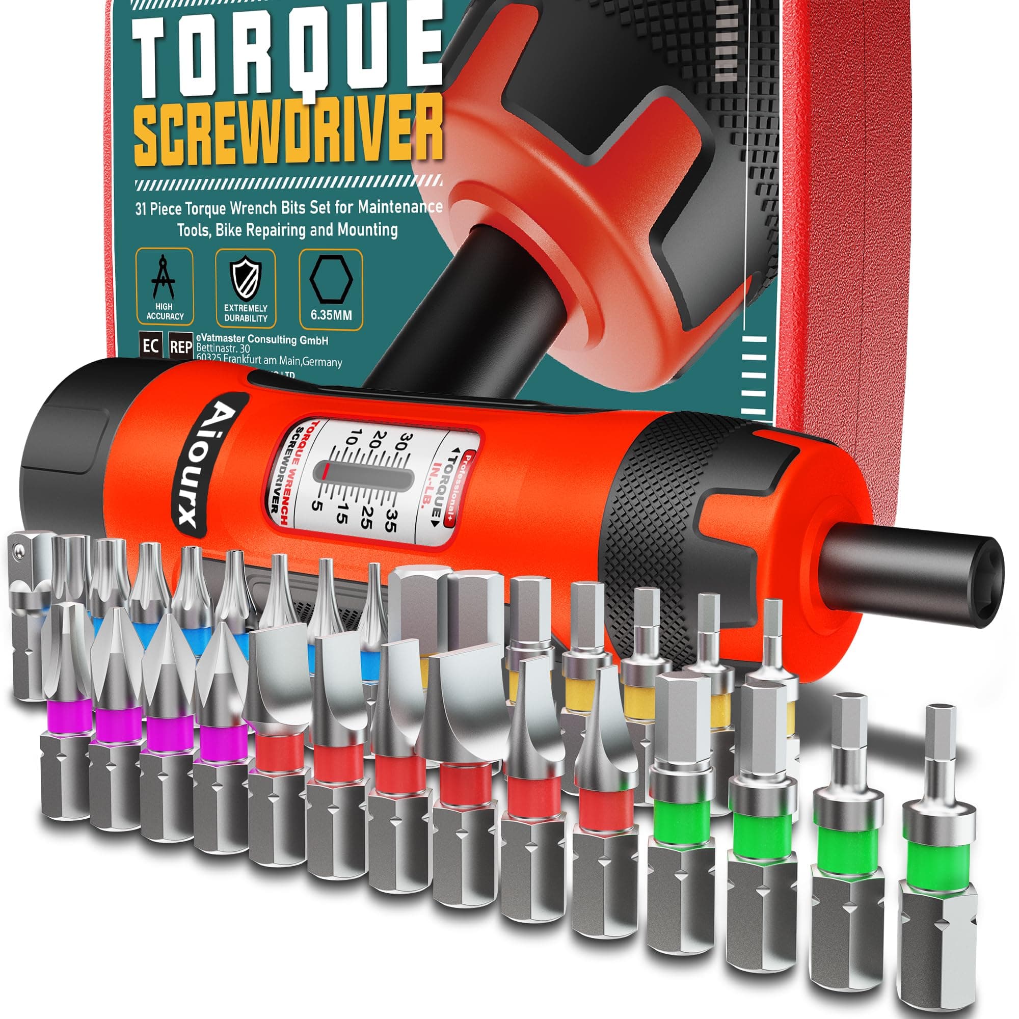 Aiourx Torque Screwdriver Set, 1/4" Drive 10-80 Inch Pounds lbs, 31 Pcs Torqu...
