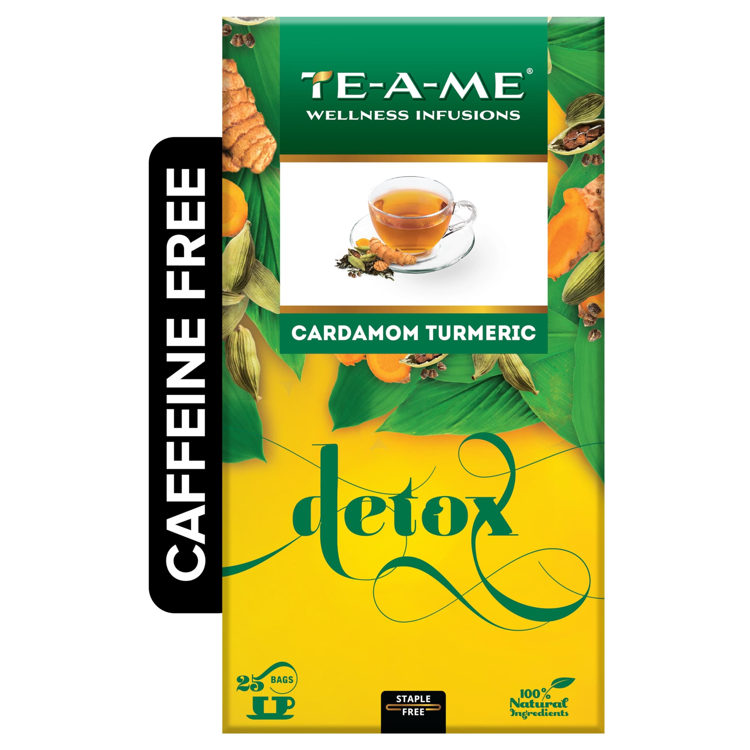 Detox Cardamon Turmeric Tea - 25 Tea Bags | Herbal Tea for Weight Loss | 100% Caffeine Free Teabags