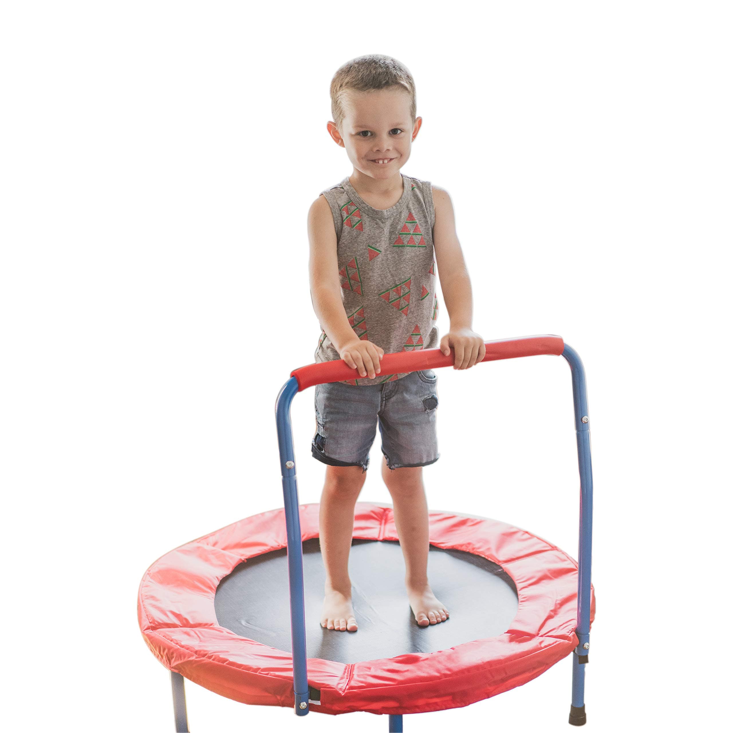 Portable Kids Trampoline with Handle - 36 Inches Outdoor or Indoor Trampoline for Kids - Sturdy Durable Ensure Safety - Build Confidence and Physical Strength Activity - Easy to Assemble Toddler Toys