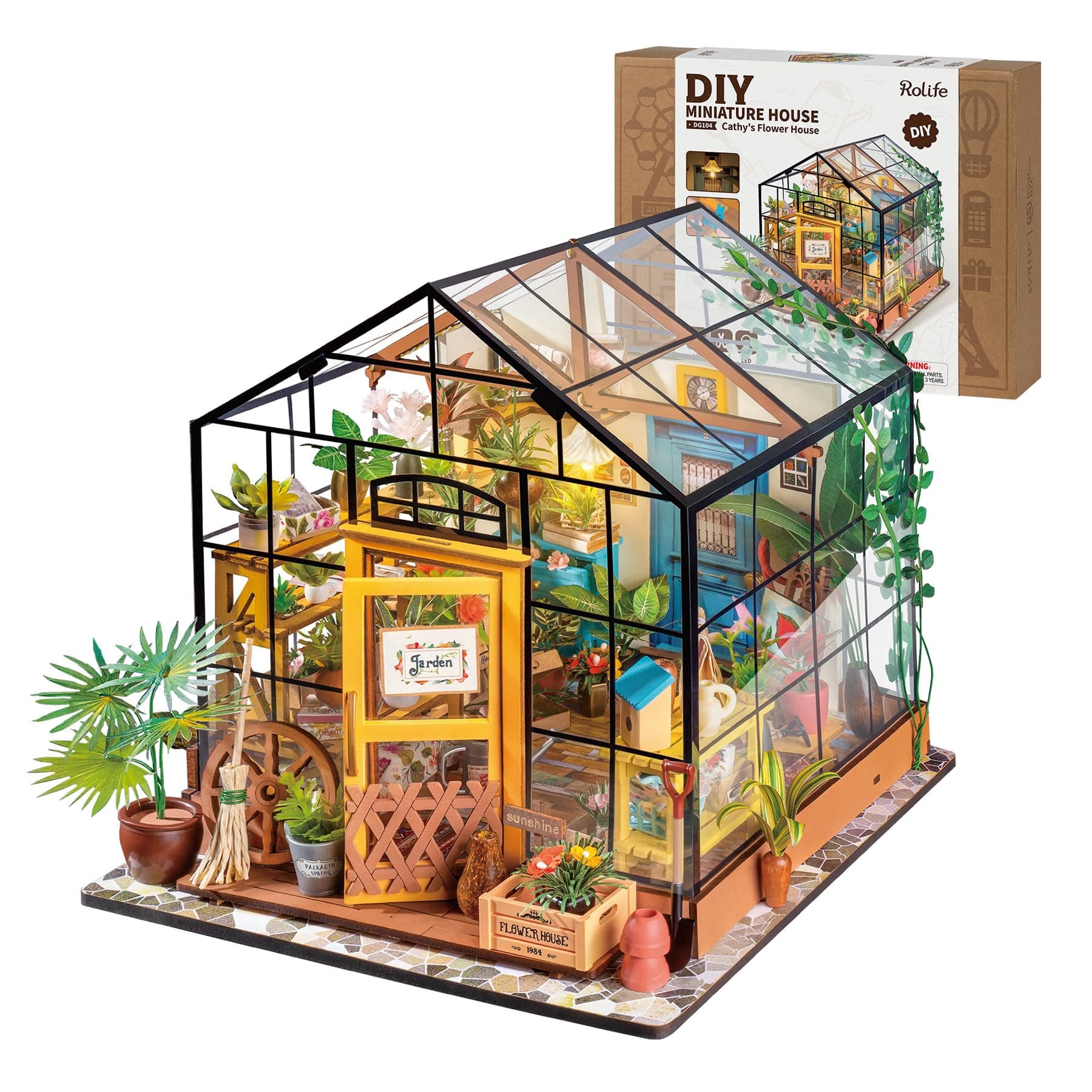 DIY Miniature Dollhouse Kit,Green House with Furniture and LED,Wooden Dollhouse Kit,Best Birthday for Women and Girls