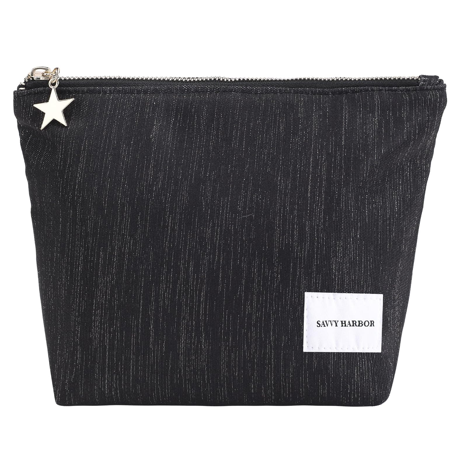 Makeup Bag Zipper Pouch Travel Cosmetic Organizer, Elegant Roomy Cosmetic Bag, Women Makeup Organizer and Travel Toiletry Bag for Gift (Black)