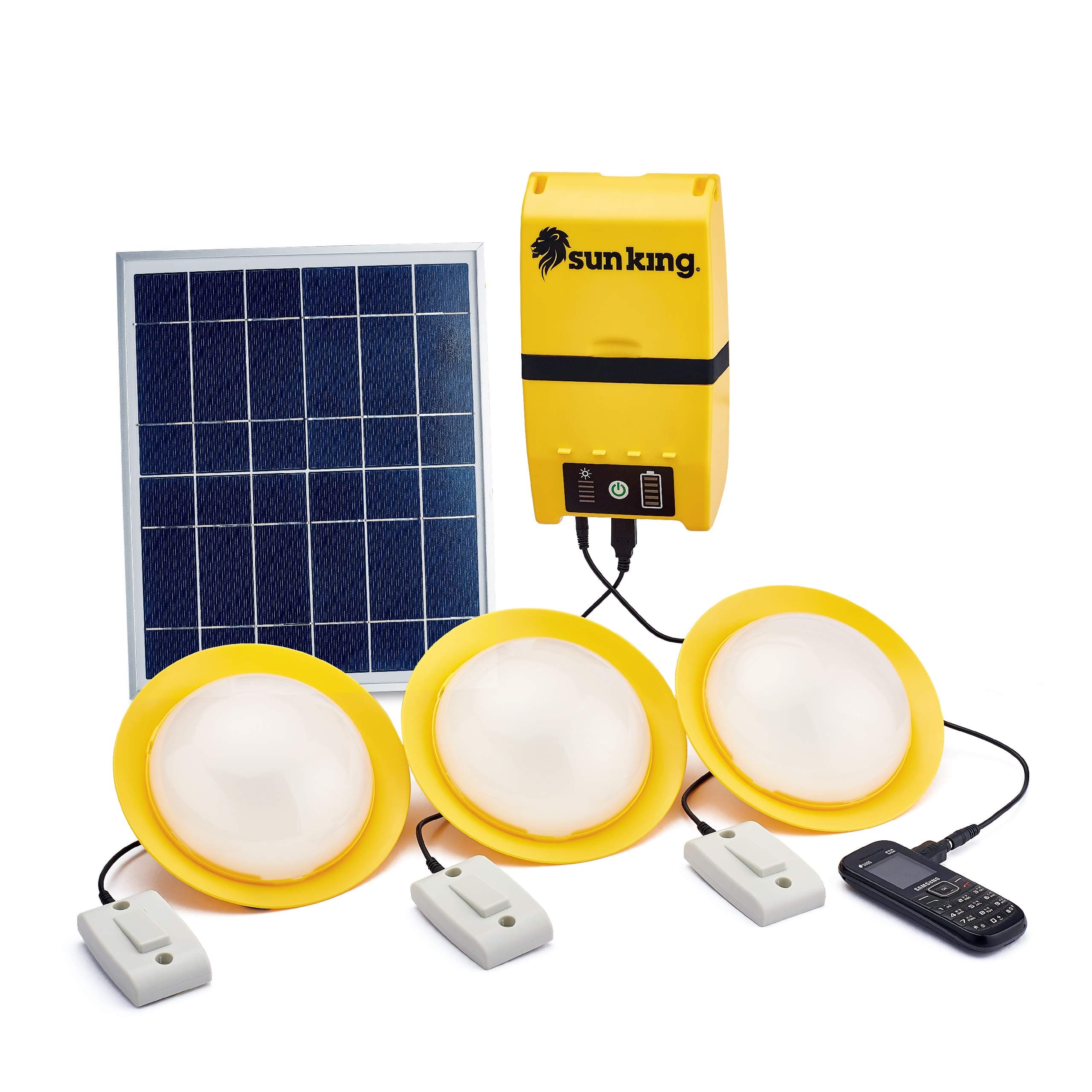 Sun King Home 120, 3 Solar Ceiling Lights with 12000 mAh Inbuilt Battery, USB Charging Port and 12 Watts Solar Panel(Aluminium)
