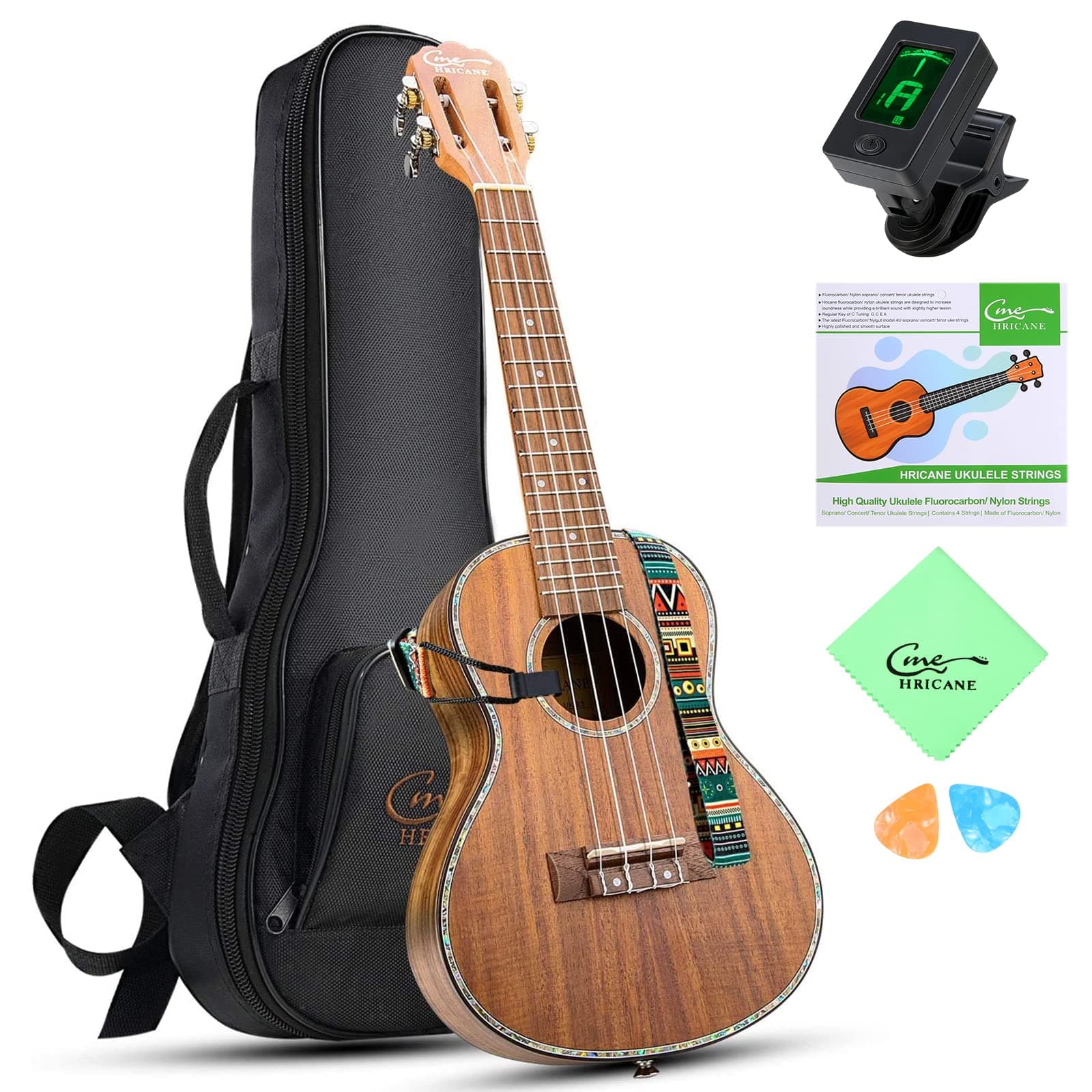 Hricane Concert Ukulele 23 Inch Koa Professional Hawaiian Ukuleles for Beginners with Gig Bag Strings