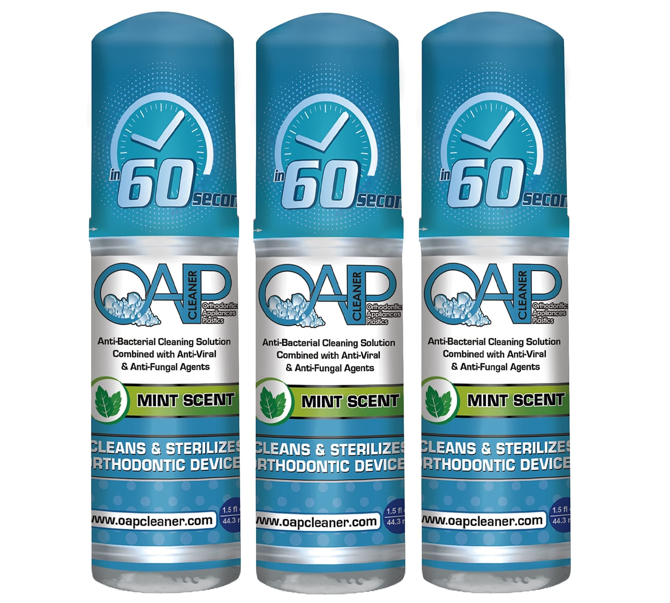 OAPOrthodontic Cleaner by Cleaner | Retainer Cleaner, Denture Cleaner, and Mouth Guard Cleaner | 60 Second Foam Cleanser | Paraben, Sulfate and Triclosan Free | 44.3 mL, 3 Bottles