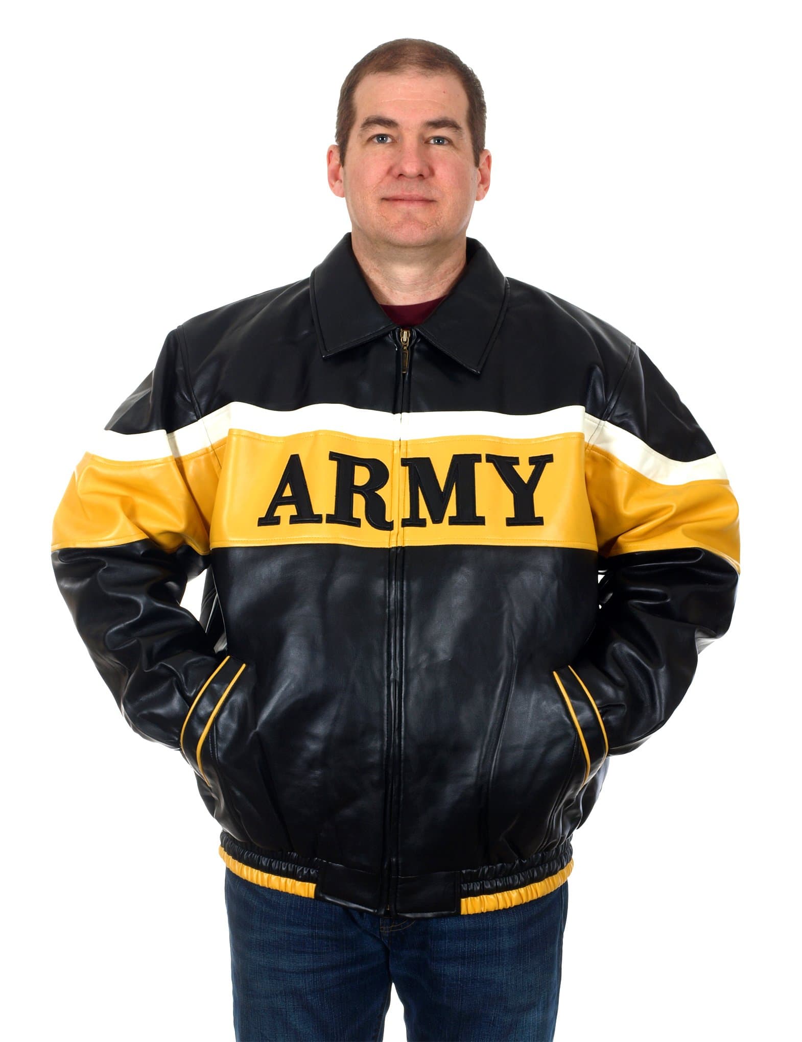 Men’s Officially Licensed US Army Faux Leather Bomber Jacket (Large)