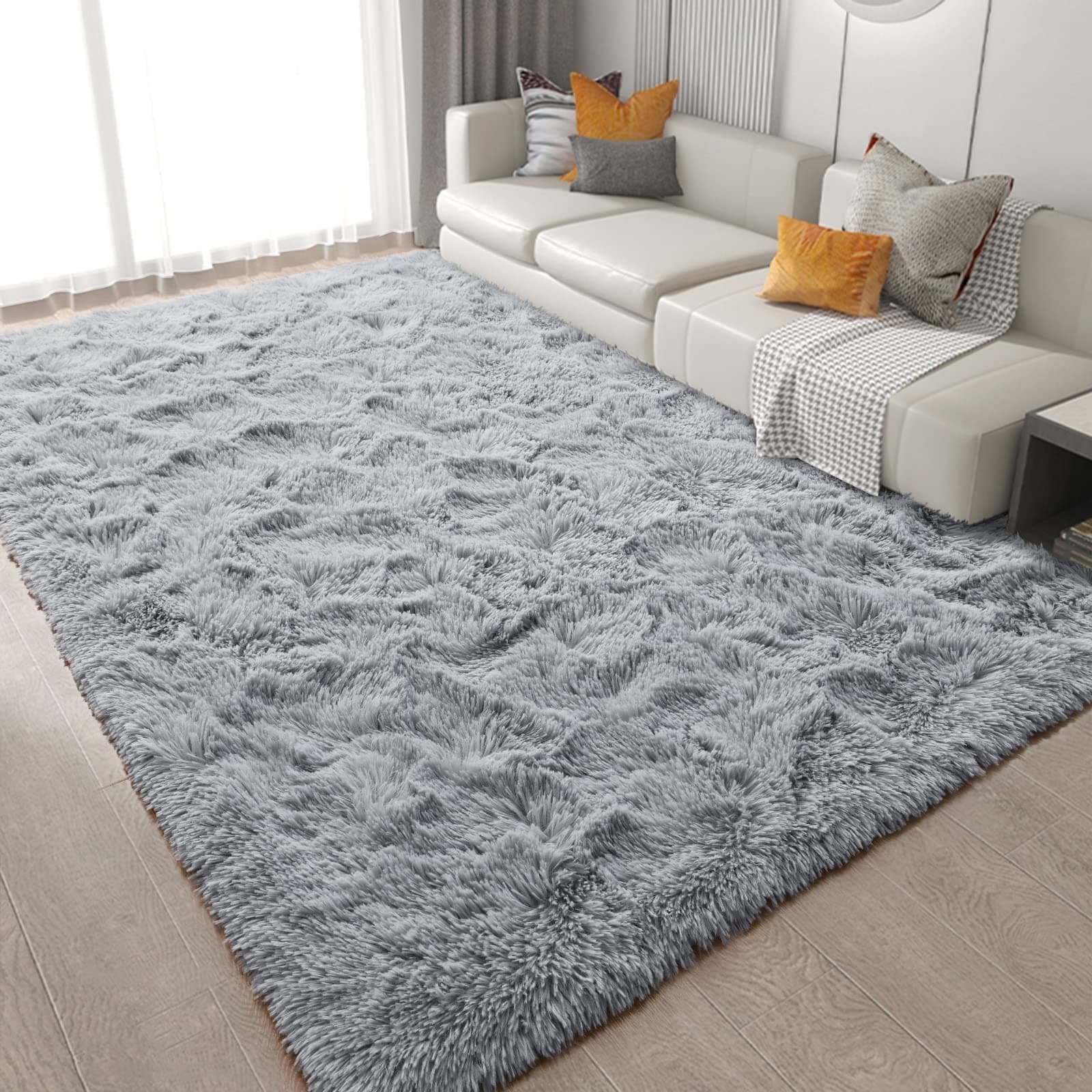 Zareas Modern Soft Shag Area Rugs for Living Room, 6x9 Feet Grey Fluffy Bedroom Carpet for Dorm, Decorative Shaggy Rug Fuzzy Carpet for Kids Room Nursery, Non-Skid Faux Fur Rug for Home Decor