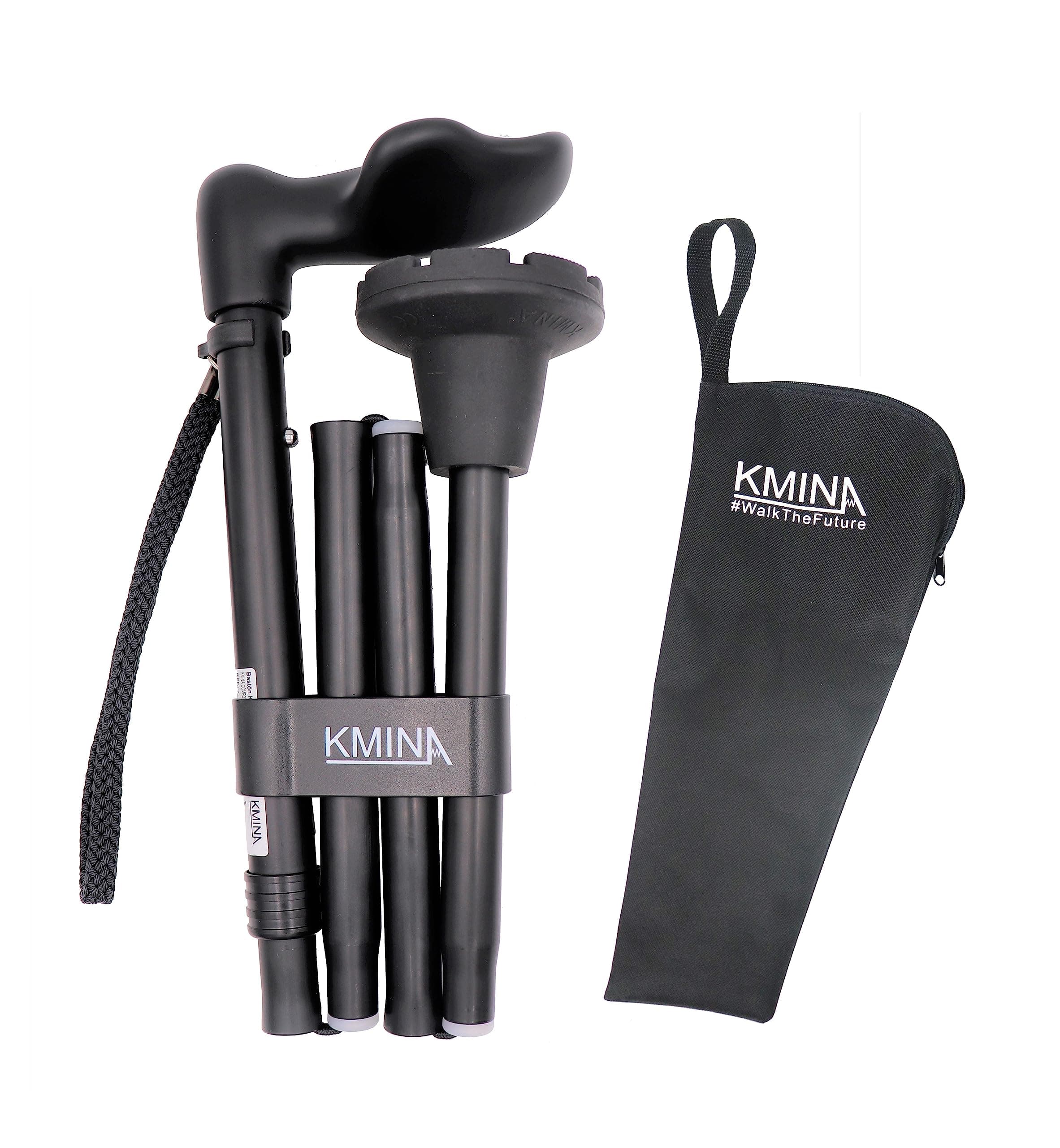 KMINA Folding Walking Sticks for Women and Men, Anatomical Handled Palm Grip, Adjustable Height, Lightweight, Anti Slip Ferrule