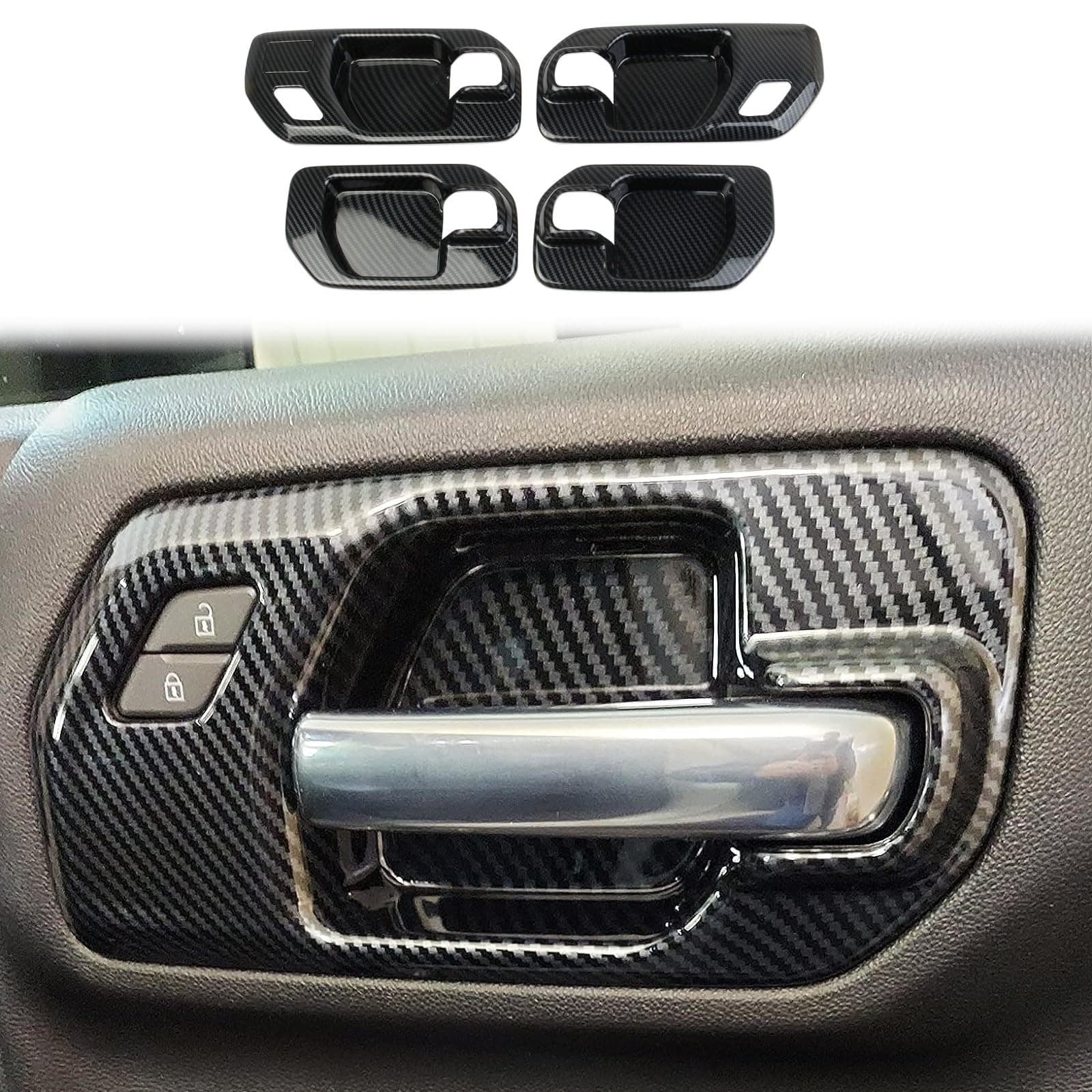 Carbon Fiber Inner Door Handle Bowl Cover Trim for 2019-2025 Chevy Silverado 1500/GMC Sierra 1500 for 2020-2025 Sierra/Silverado 2500 3500 HD (4-Door)