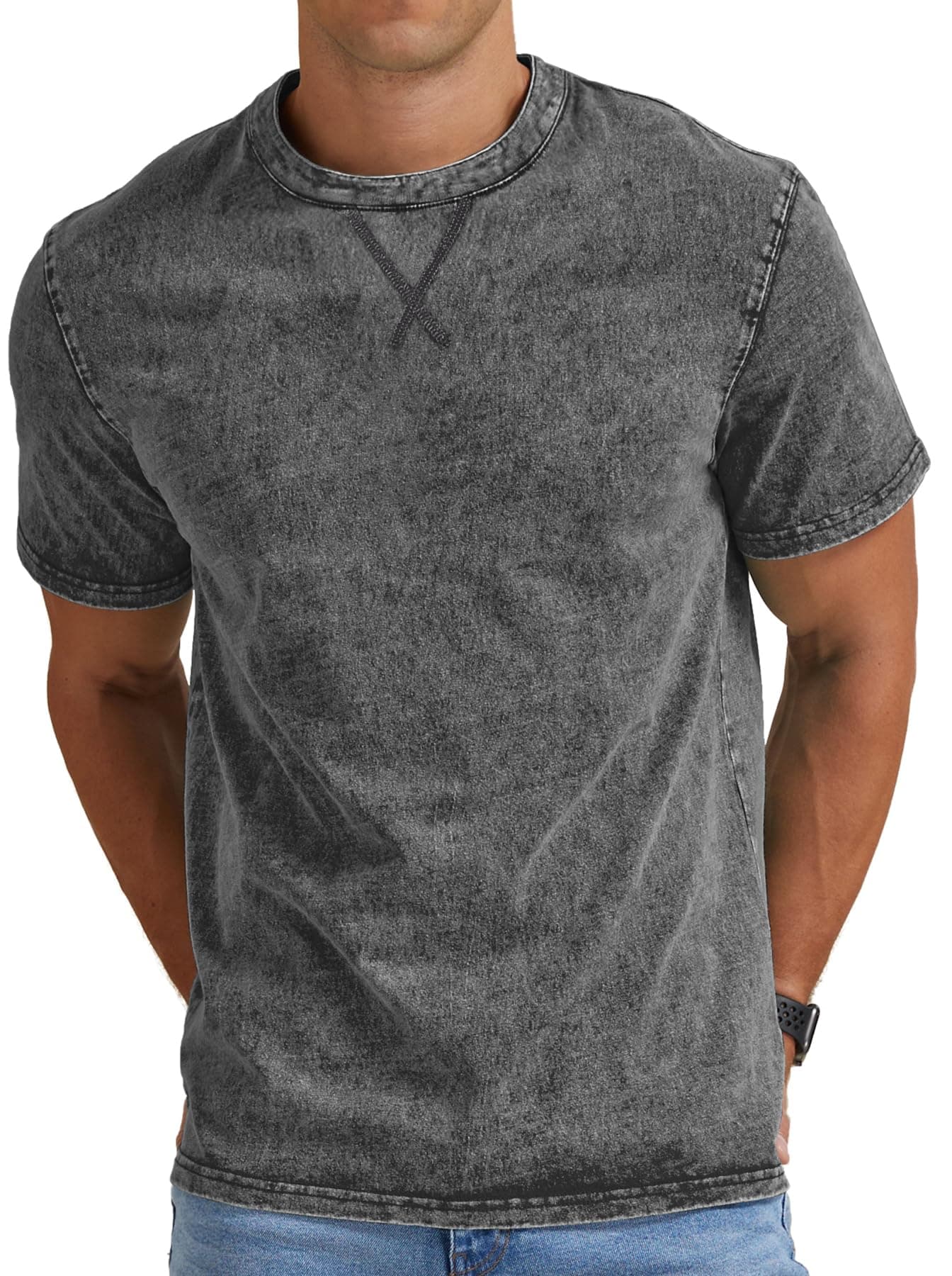 Men’s Distressed T-Shirts Cotton Crew Neck Vintage Tees Summer Casual Shorts Sleeves Tops