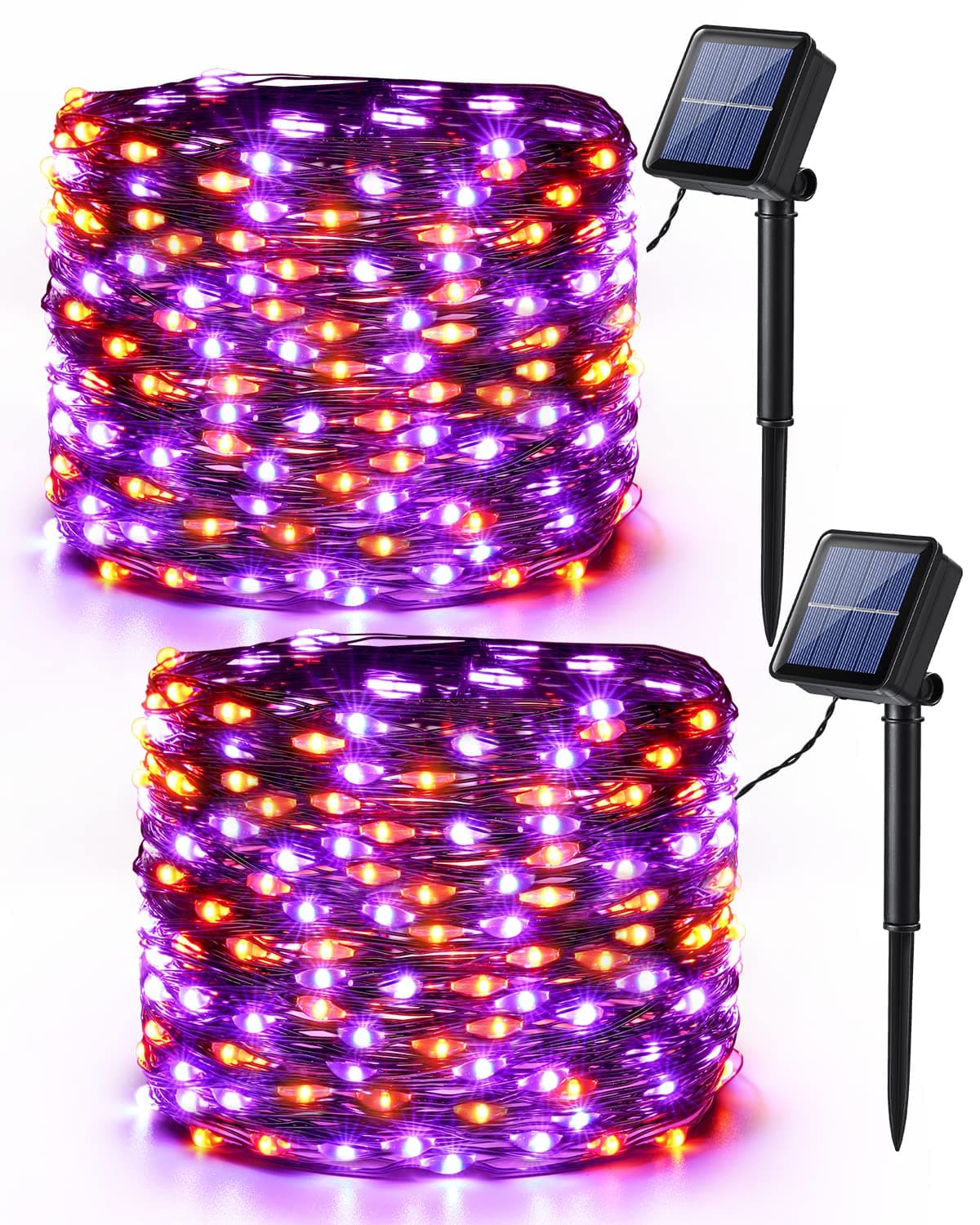 Brizled Orange & Purple Halloween Lights, 2 Pack Total 78FT 240 LED Solar Halloween Fairy Lights, 8 Modes Outdoor Orange Fairy Light, Purple Twinkle Light String Black Wire Outside Spooky Decorations