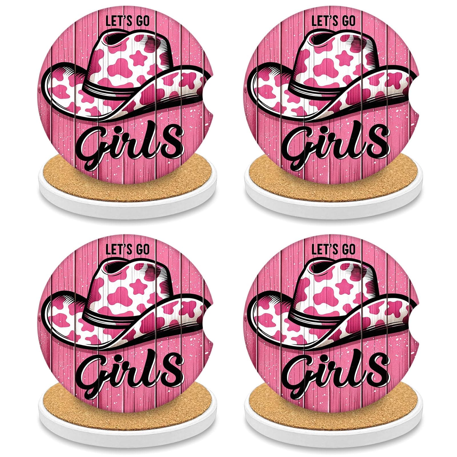 4PCS Car Coasters for Cup Holders - Absorbent Car Coasters Car Accessories 2.56" Ceramic Coasters with Cork Back and Finger Slot, Drink Cup Holder Coasters to Keep it Clean and Dry 2