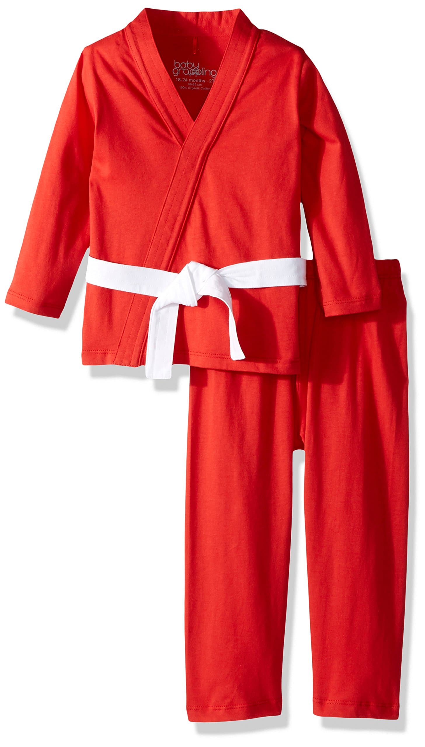 Baby Grappling Organic BJJ Jiu-Jitsu Baby Gi Playsuit, Red with White Belt, 3-4 Years 4T