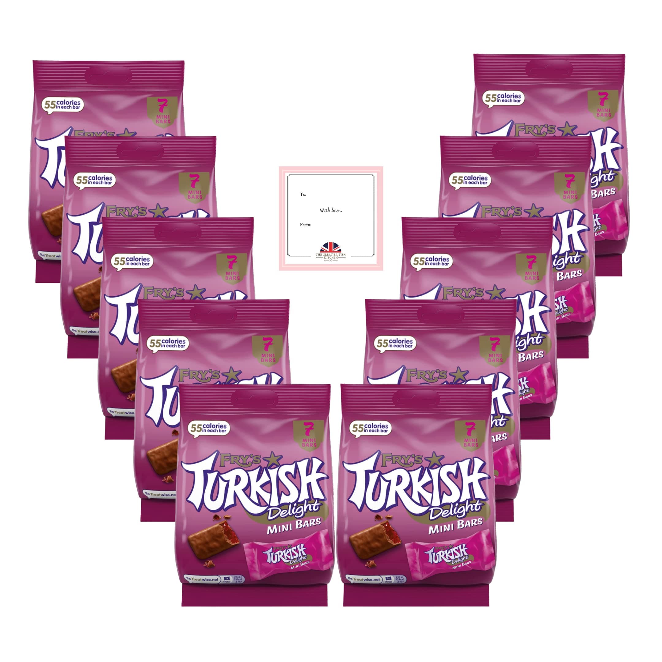 Fry's Turkish Delight Mini Chocolate Bars 105g x 10 Pack Bulk Buy- Each pack contains 7 Frys Turkish Delight Mini Bars -Total of 70 - Turkish Delight Gift Box