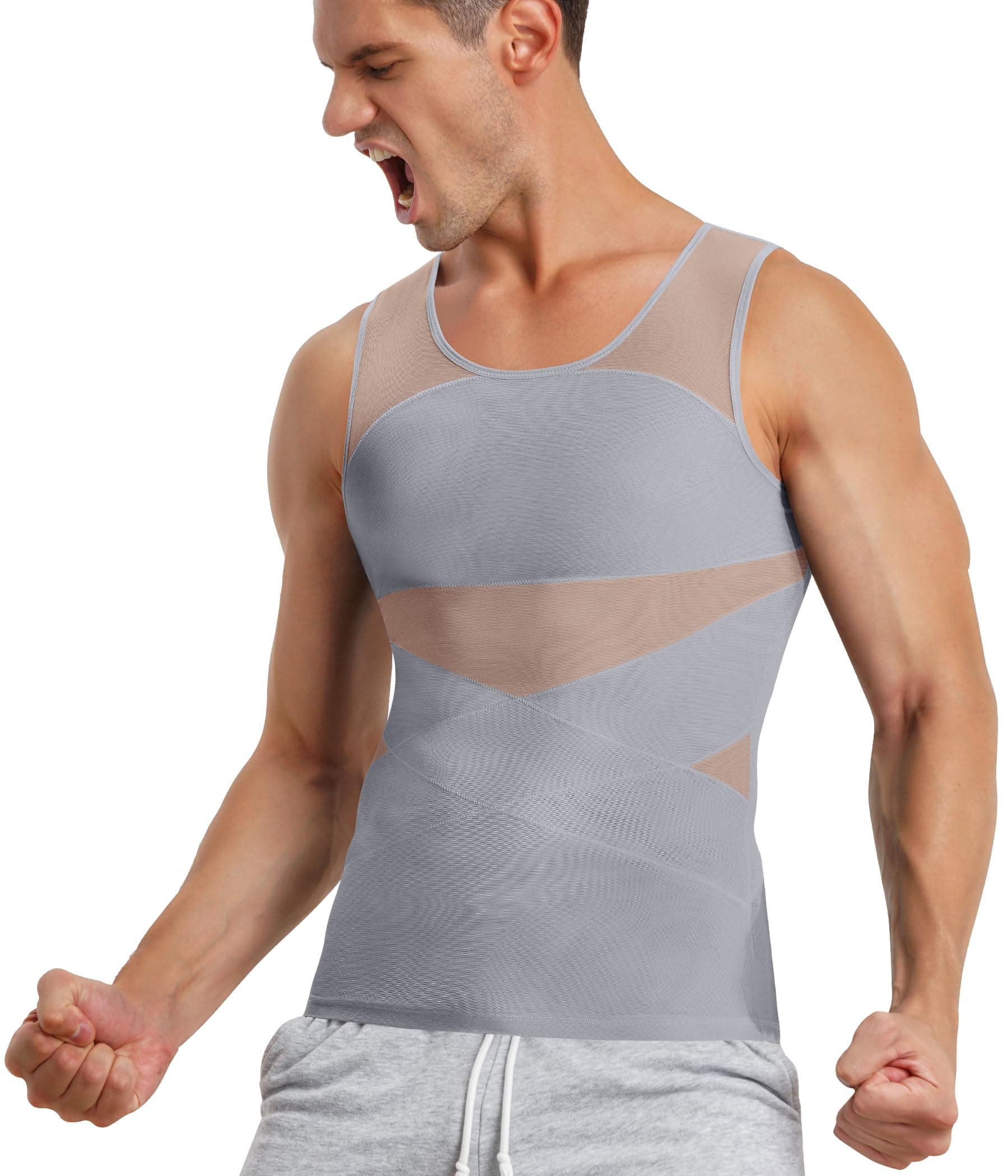 TAILONG Men's Compression Shirt for Body Shaper Slimming Vest Tight Tummy Underwear Tank Top