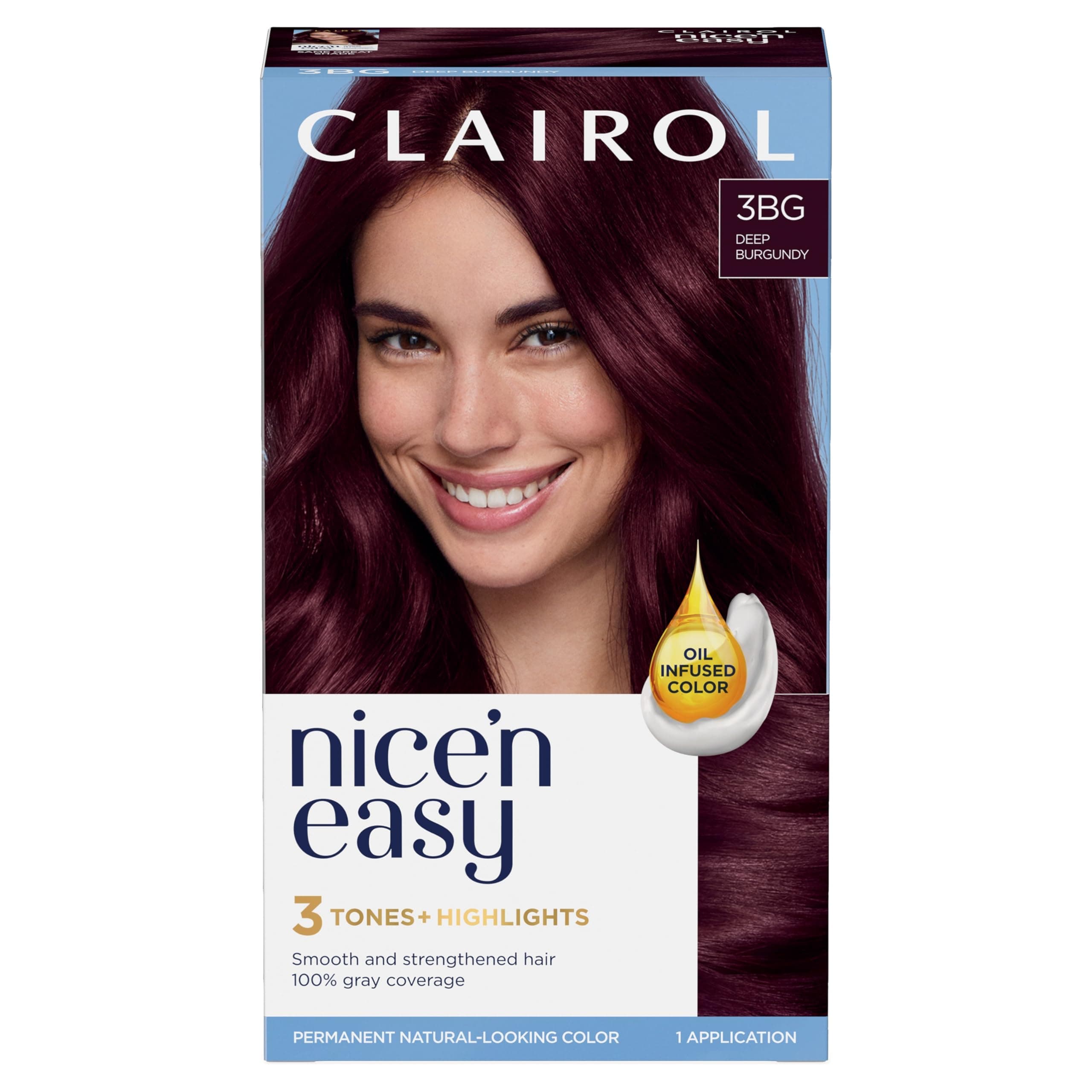 Clairol Nice'n Easy Permanent Hair Dye, 3BG Deep Burgundy Hair Colour Pack of 1