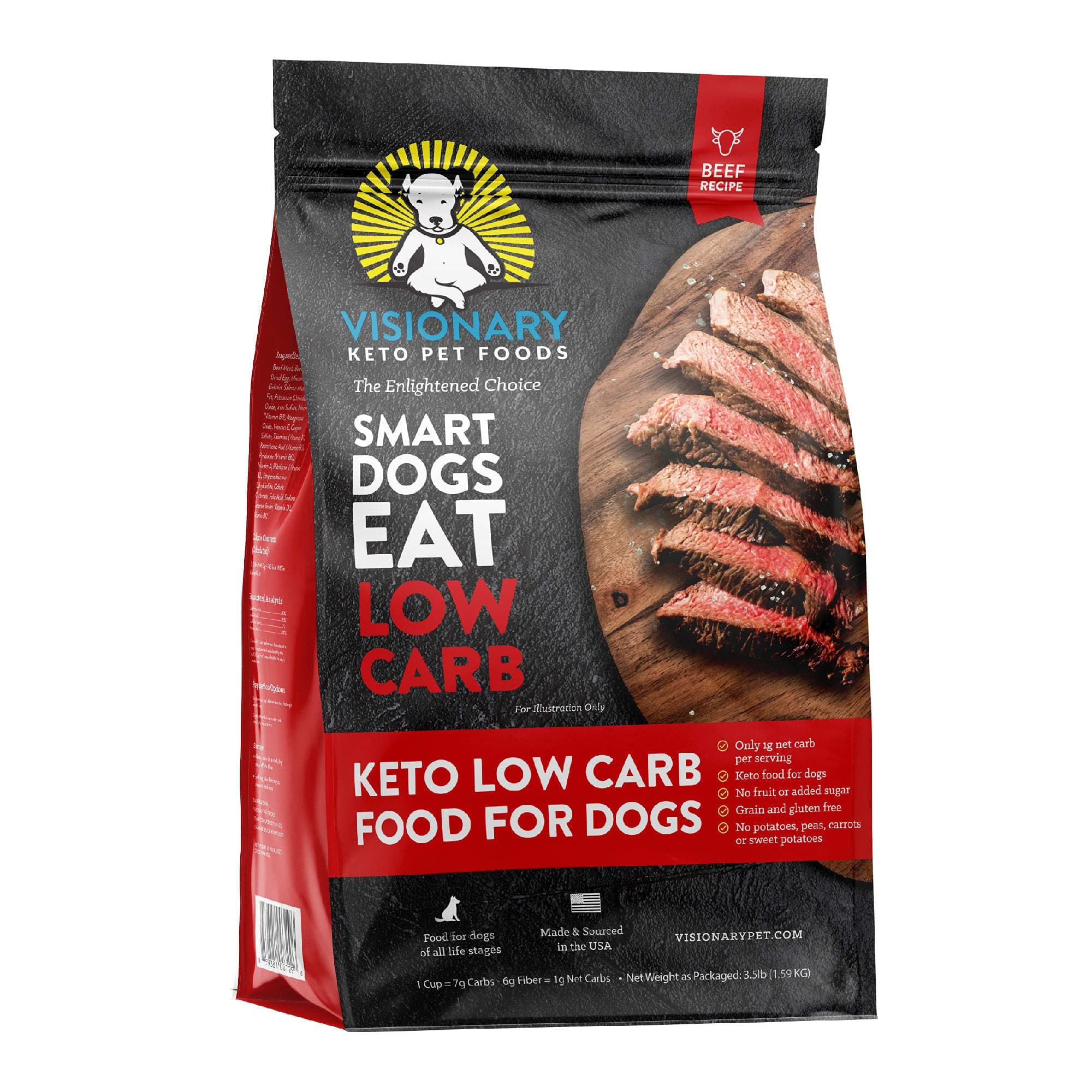 Visionary Pet Foods - High Protein Dry Dog Food | Low Carb - Beef Flavored Kibble | Grain Free and Natural Formula for Small, Medium and Large Breeds | Beef Recipe 3.5 lbs Small Bag