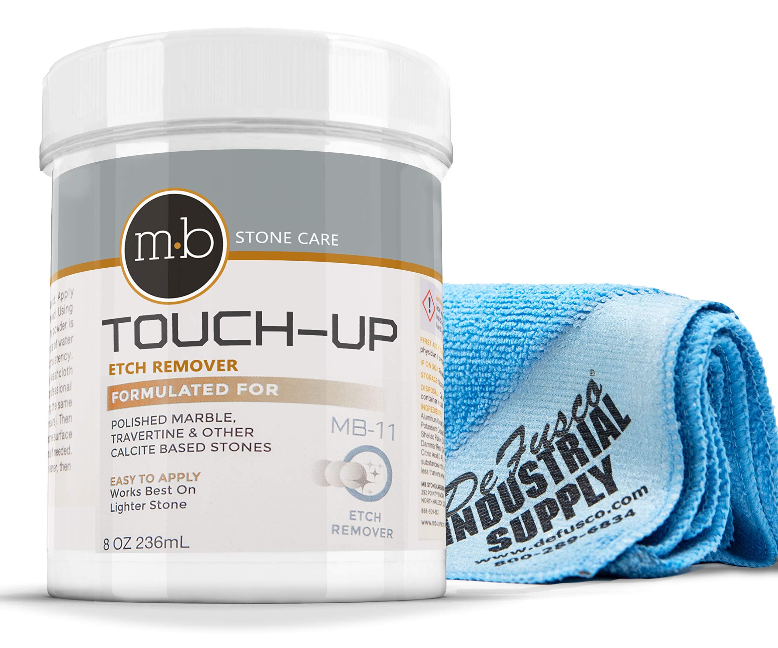 MB Stone Care Marble Polishing Powder - MB-11 8oz Marble Polish - 16x16 Microfiber Cloth - BUNDLE - 2 Items