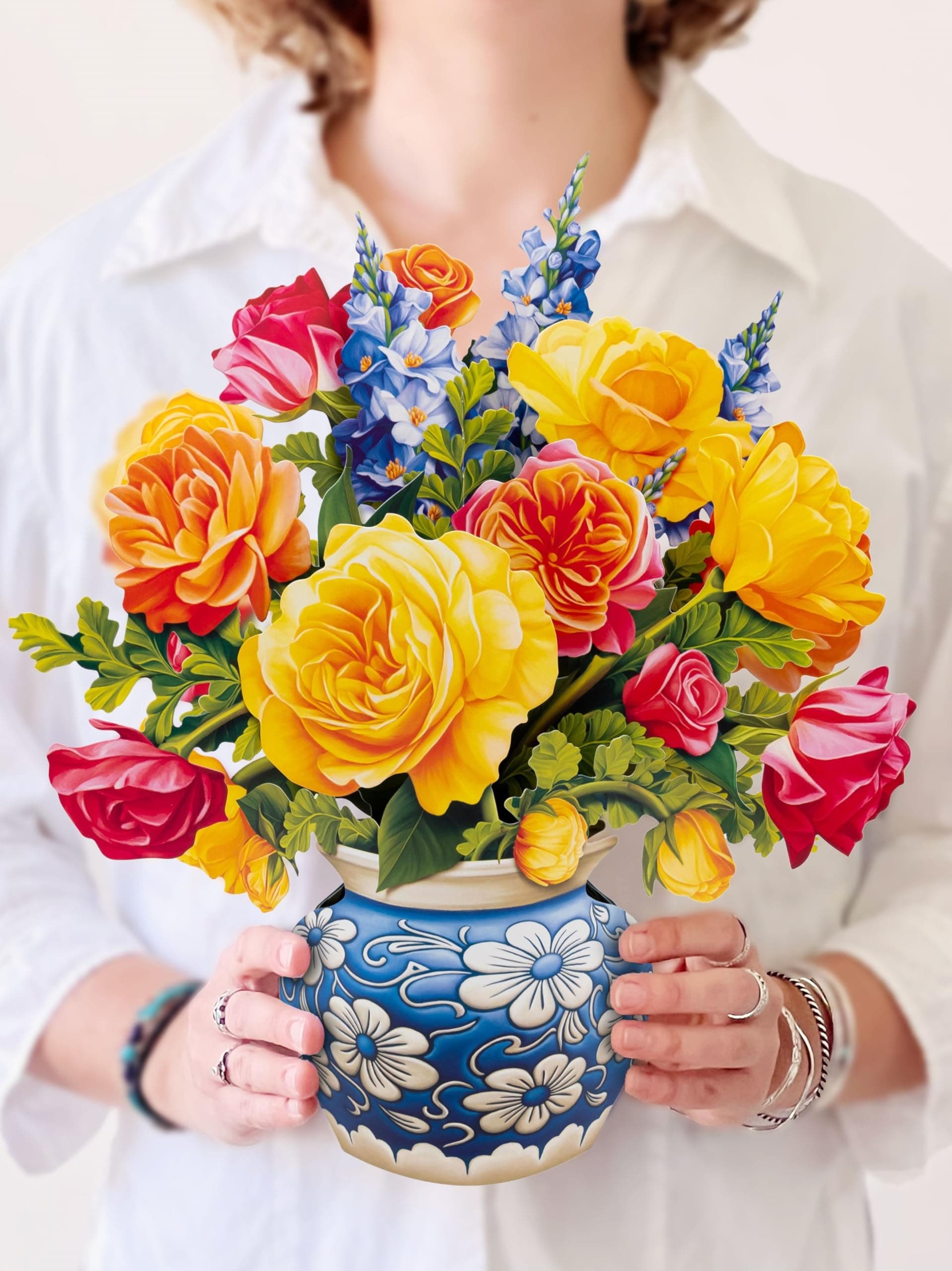 Pop Up Cards, Sorbet Roses, 12 Inch Life Sized Forever Flower Bouquet 3D Popup Greeting Card, Birthday Cards, Thank You Card, Blank Notecard & Envelope