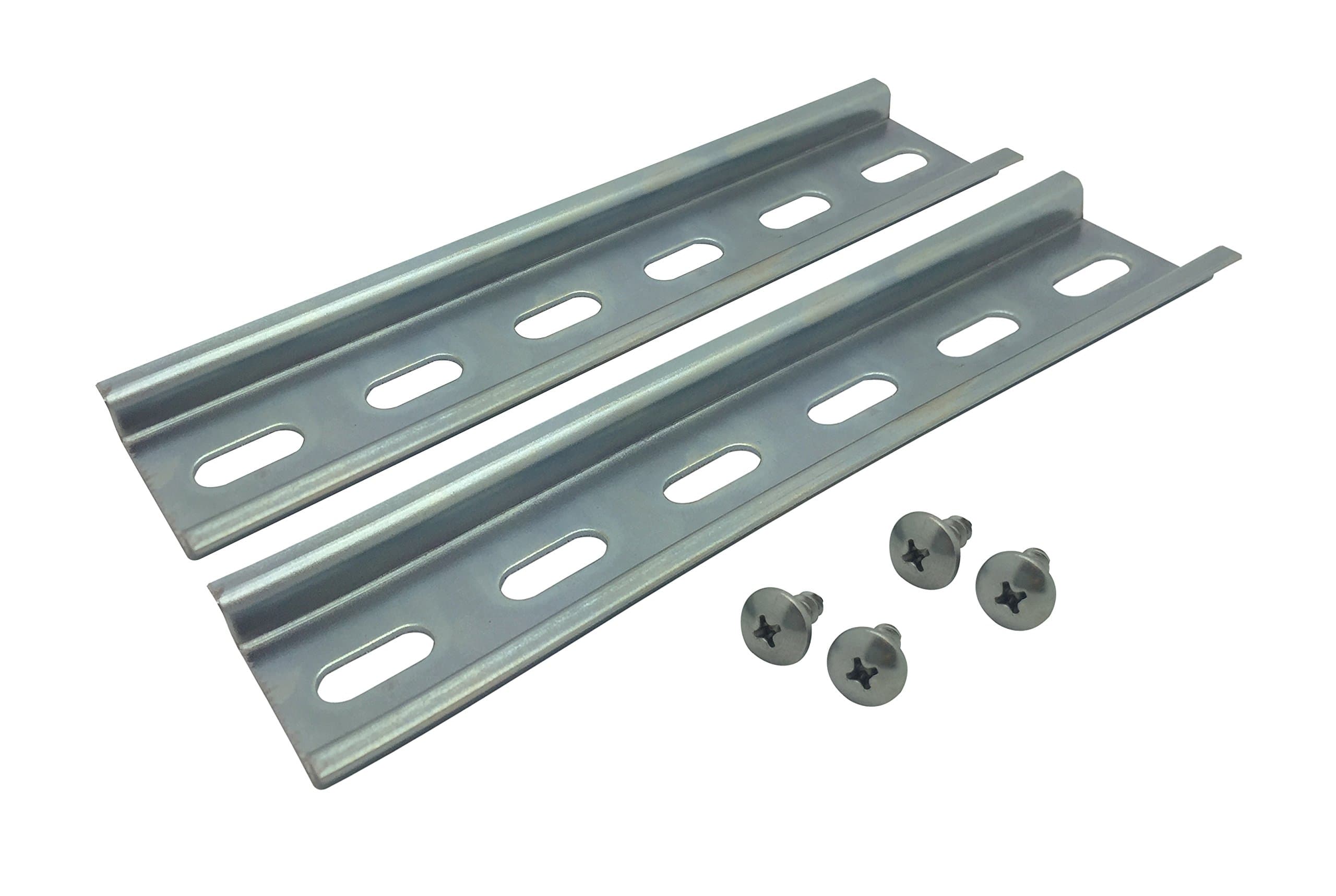 Electrodepot Din Slotted Rail, Steel Zinc Plated, 35 mm x 6 Inches. 2 Din Rails with 4#10 Stainless Steel Screws for Hardware Components Mounting