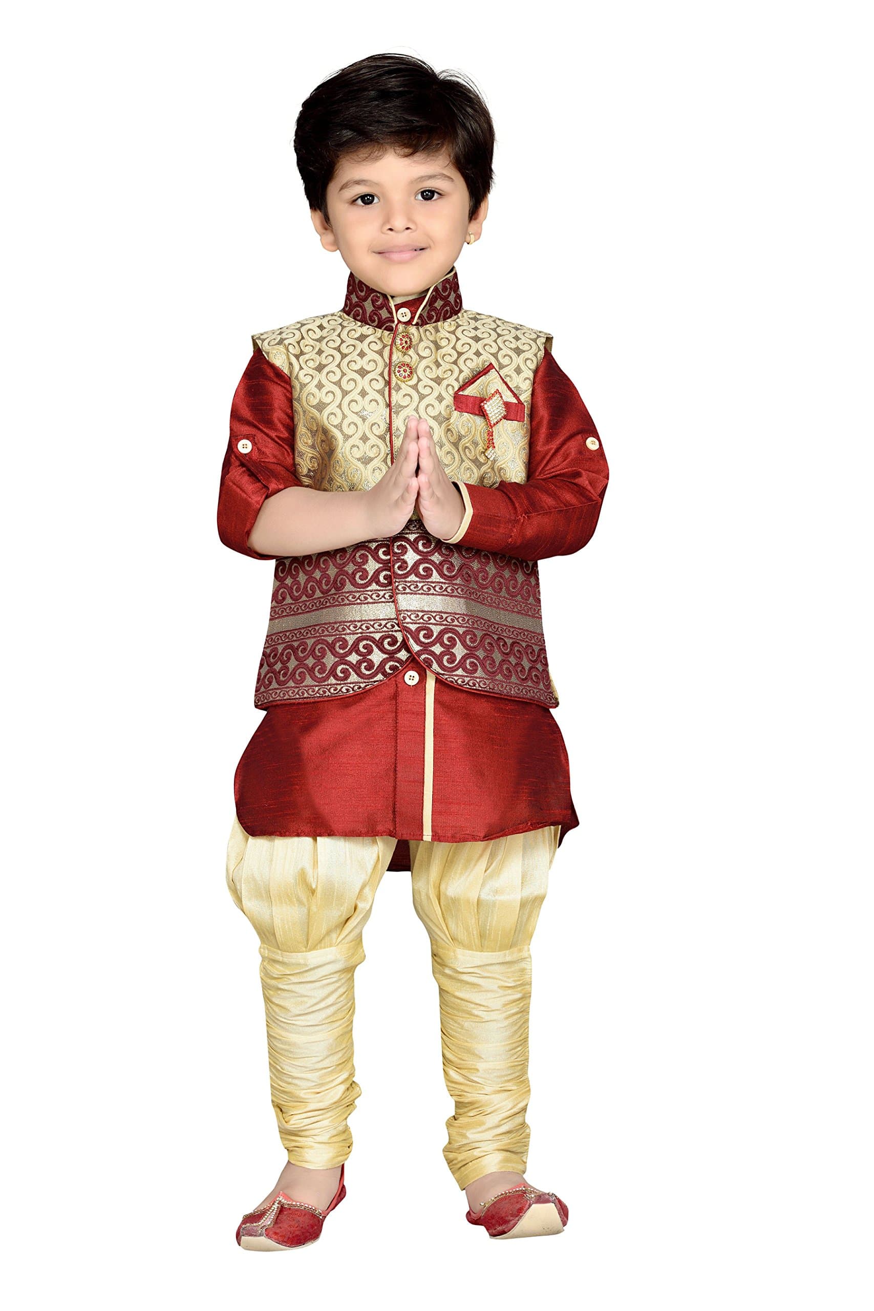 AJ DEZINESKids Ethnic Wear Kurta Pyjama Waistcoat Set for Boys (636-MAROON-4)