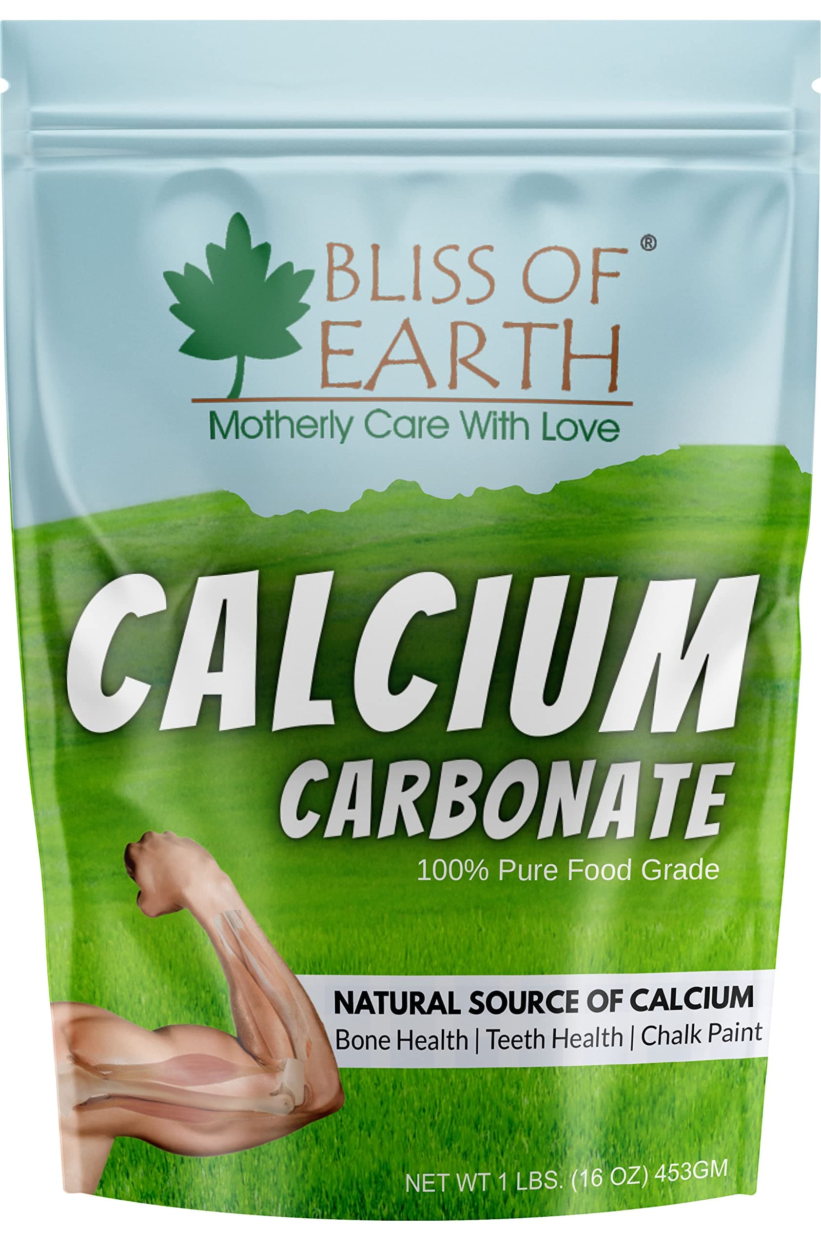 16 oz Calcium Carbonate Powder Food Grade, For Strong Bones & Teeth, Natural Antacid 453GM